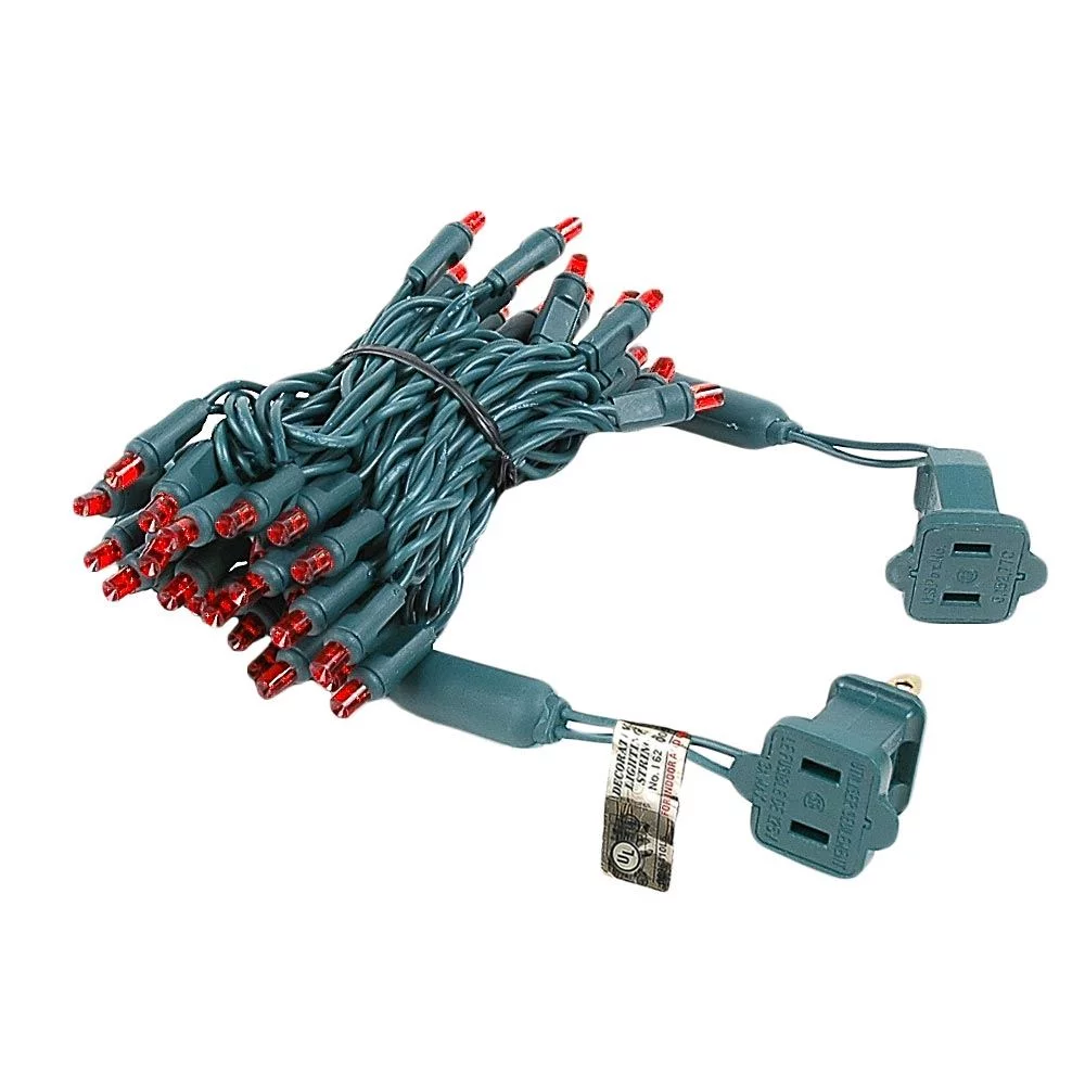 Novelty Lights 50 Commercial LED Christmas Lights (Red), 11 Feet w/ 2.5 inch Bulb Spacing, 5mm Bulbs, UL Listed, Green Wire String Lights