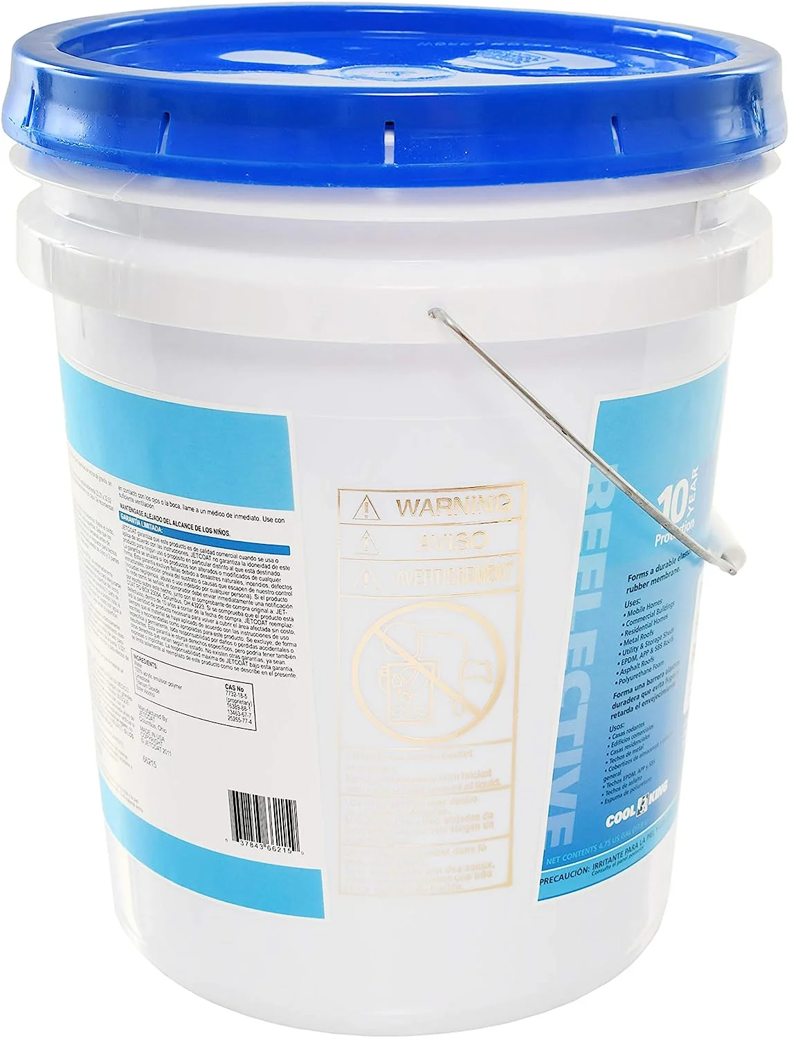 Jetcoat Cool King Reflective Acrylic Roof Coating, Waterproof Elastomeric Sealant, 5 Gallon, 10 Year Protection (White)