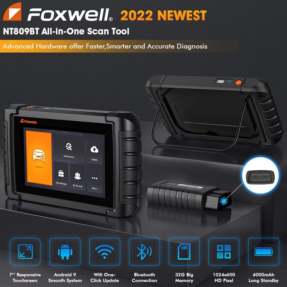 FOXWELL NT809BT OBD2 Scanner Code Reader Bi-Directional Scan Tool Bluetooth Wireless All System Car Diagnostic Tool