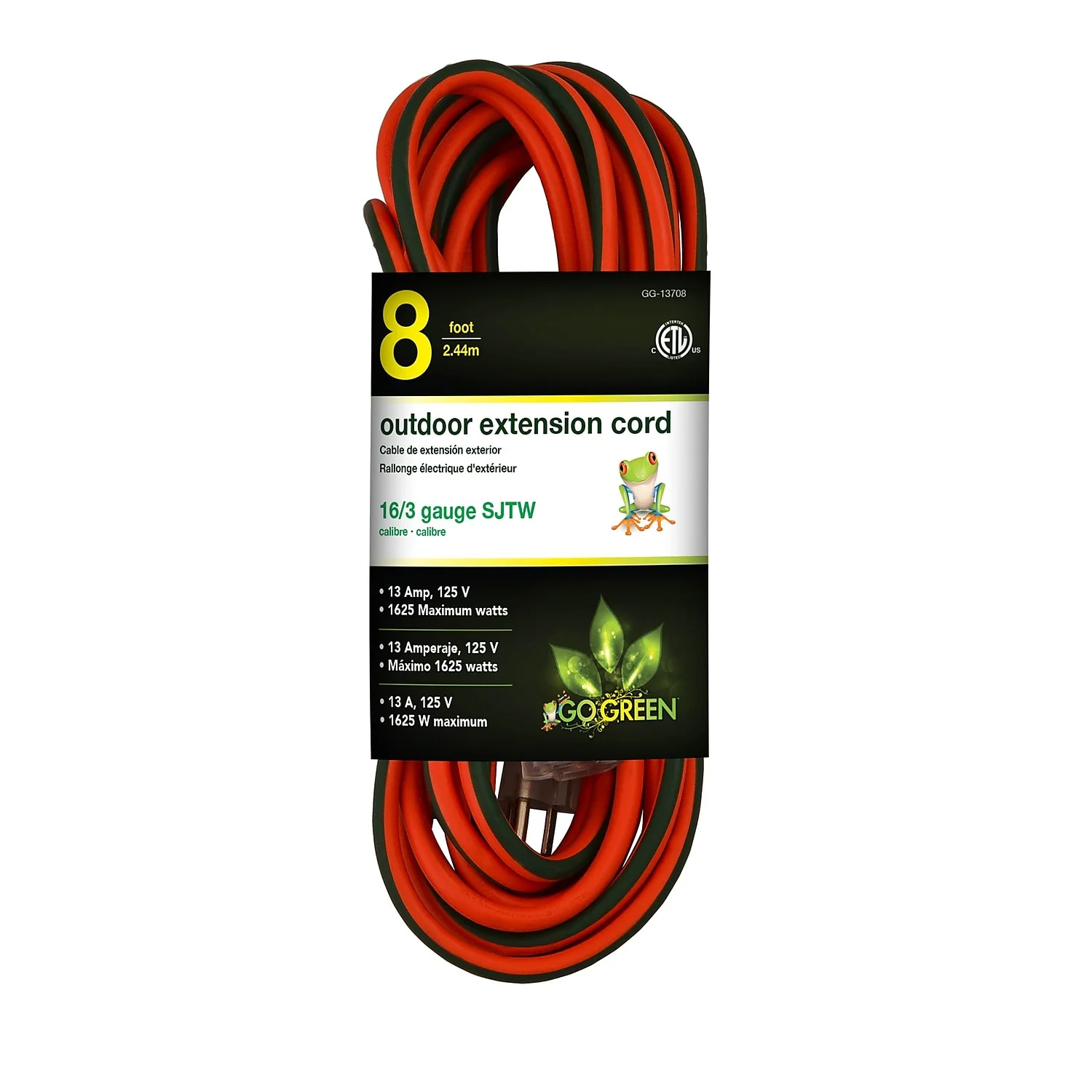 Go Green Power GoGreen Power 16/3 8' Heavy Duty Extension Cord Lighted End Orange (GG-13708)
