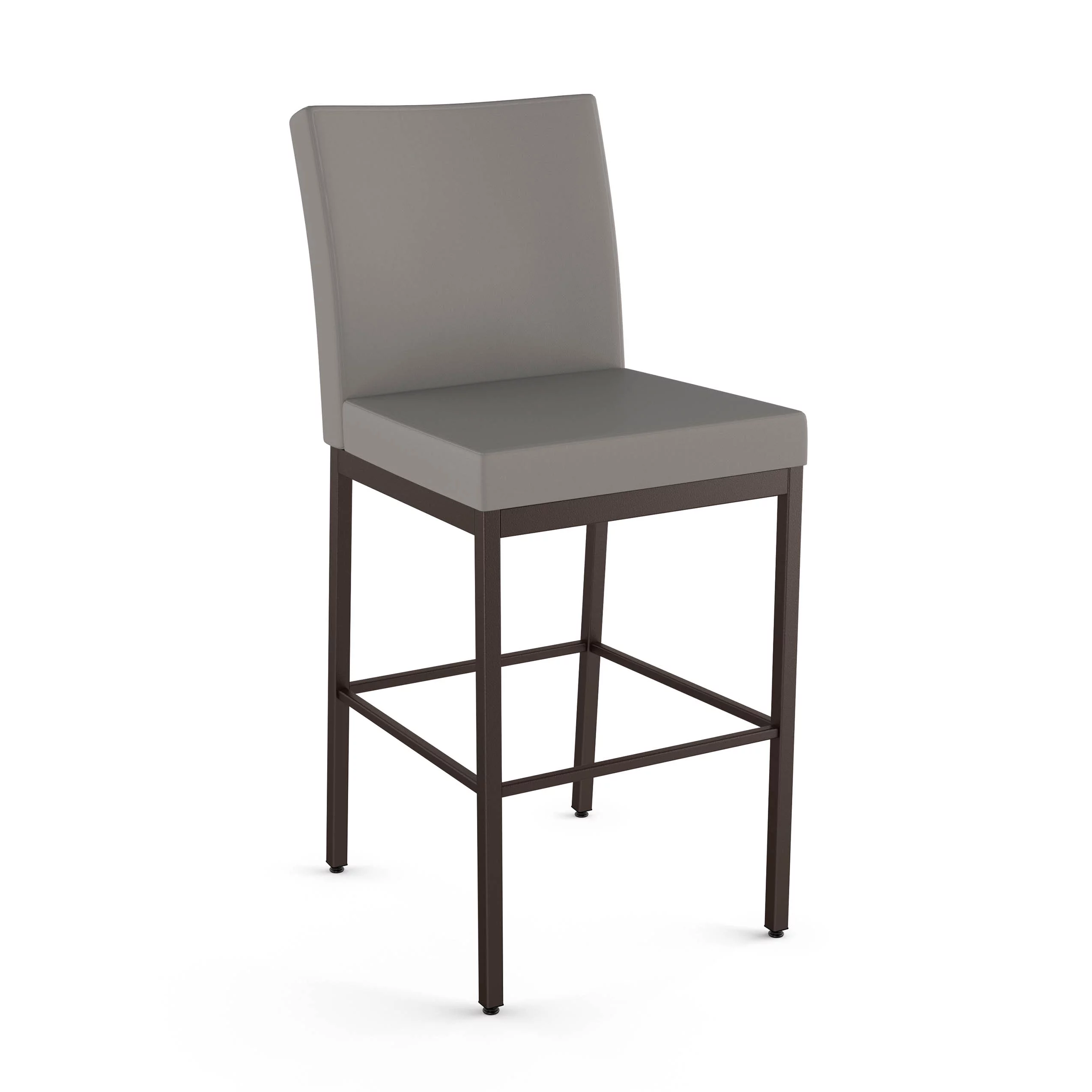 Amisco Perry Plus 30 In. Bar Stool - Taupe Grey Faux Leather / Dark Brown Metal