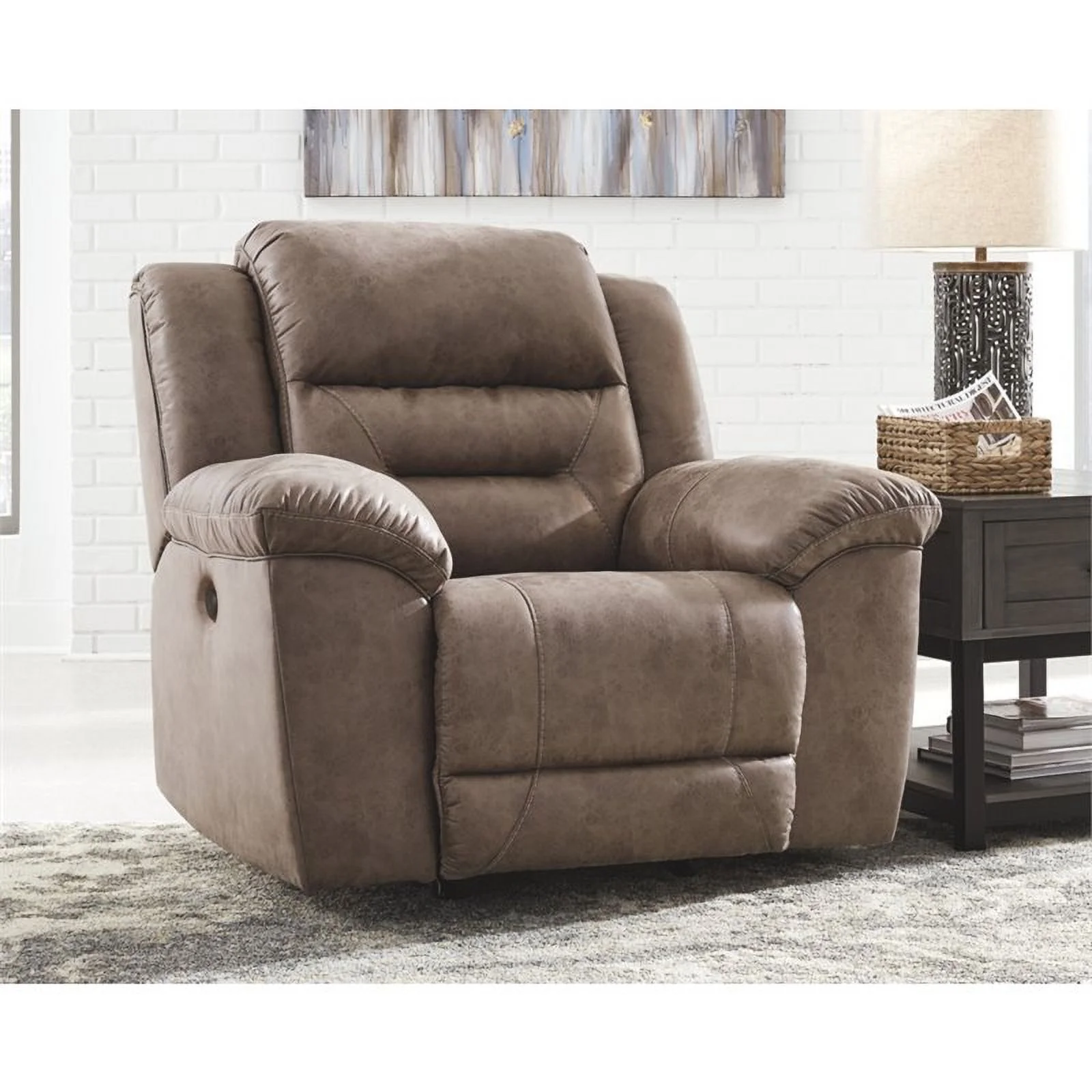 Bowery Hill Contemporary Power Rocker Recliner in Fossil Finish
