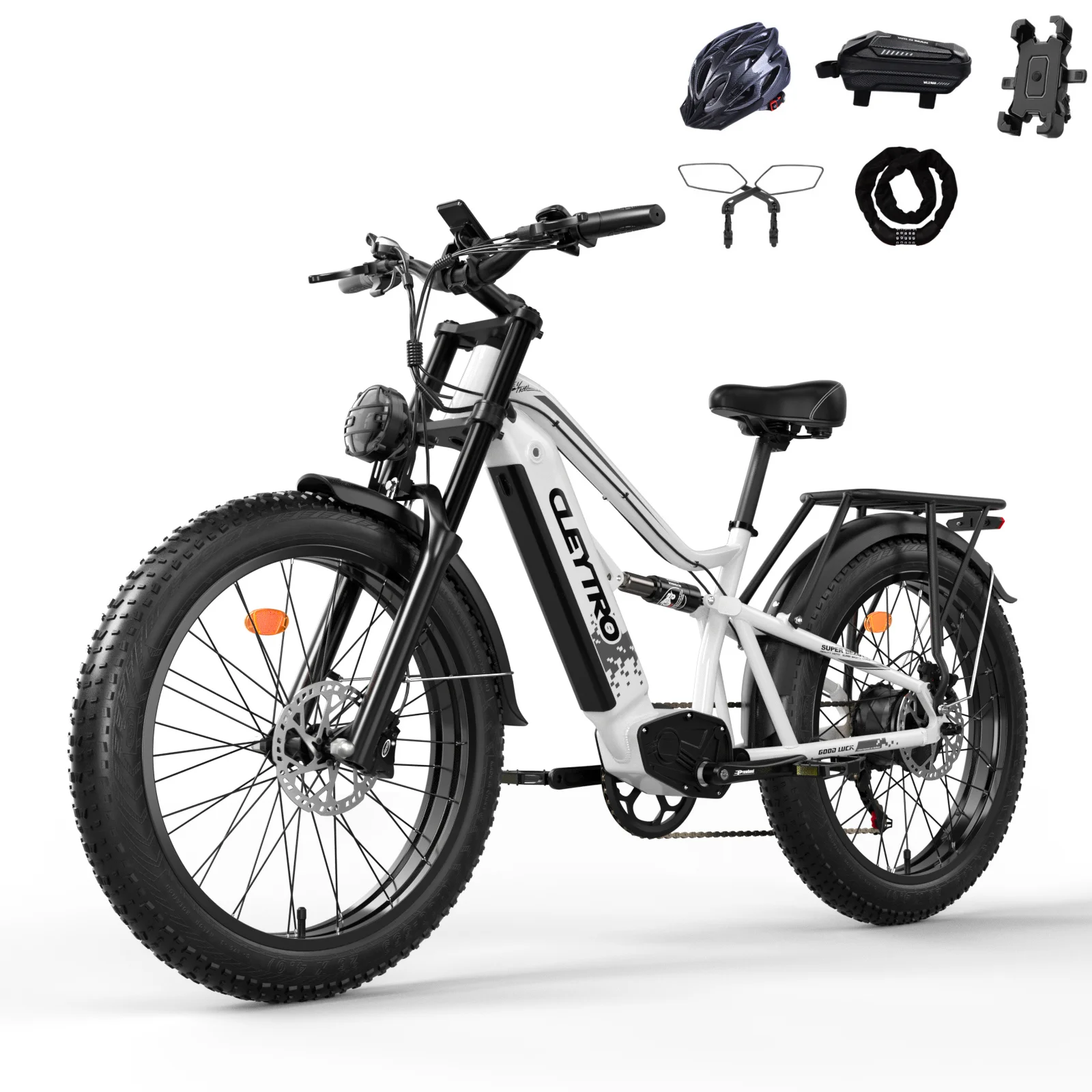 Adult Electric Bike 750W, 52V 19Ah Removable Lithium Battery, 26 Inch Fat Tire Snow Beach Mountain Electric Bike, Dual Hydraulic Disc Brakes, Dual Suspension, 7-Speed Electric Bike