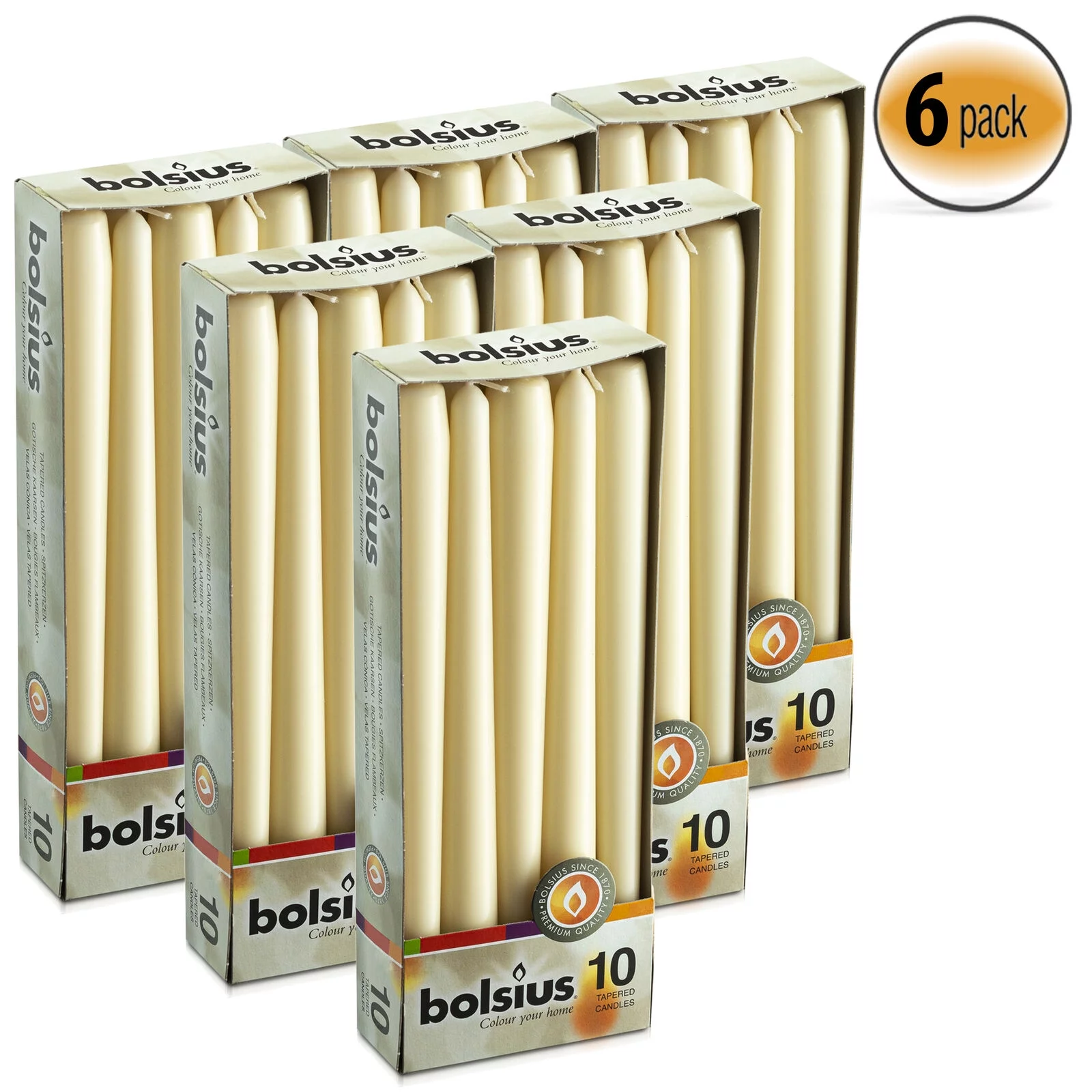 Bolsius Dripless Taper Ivory Unscented Bulk Candles for Wedding, Restaurant, Church, Christmas Home Decoration - 10 Inch Tall Tapered Candle - Pack of 60