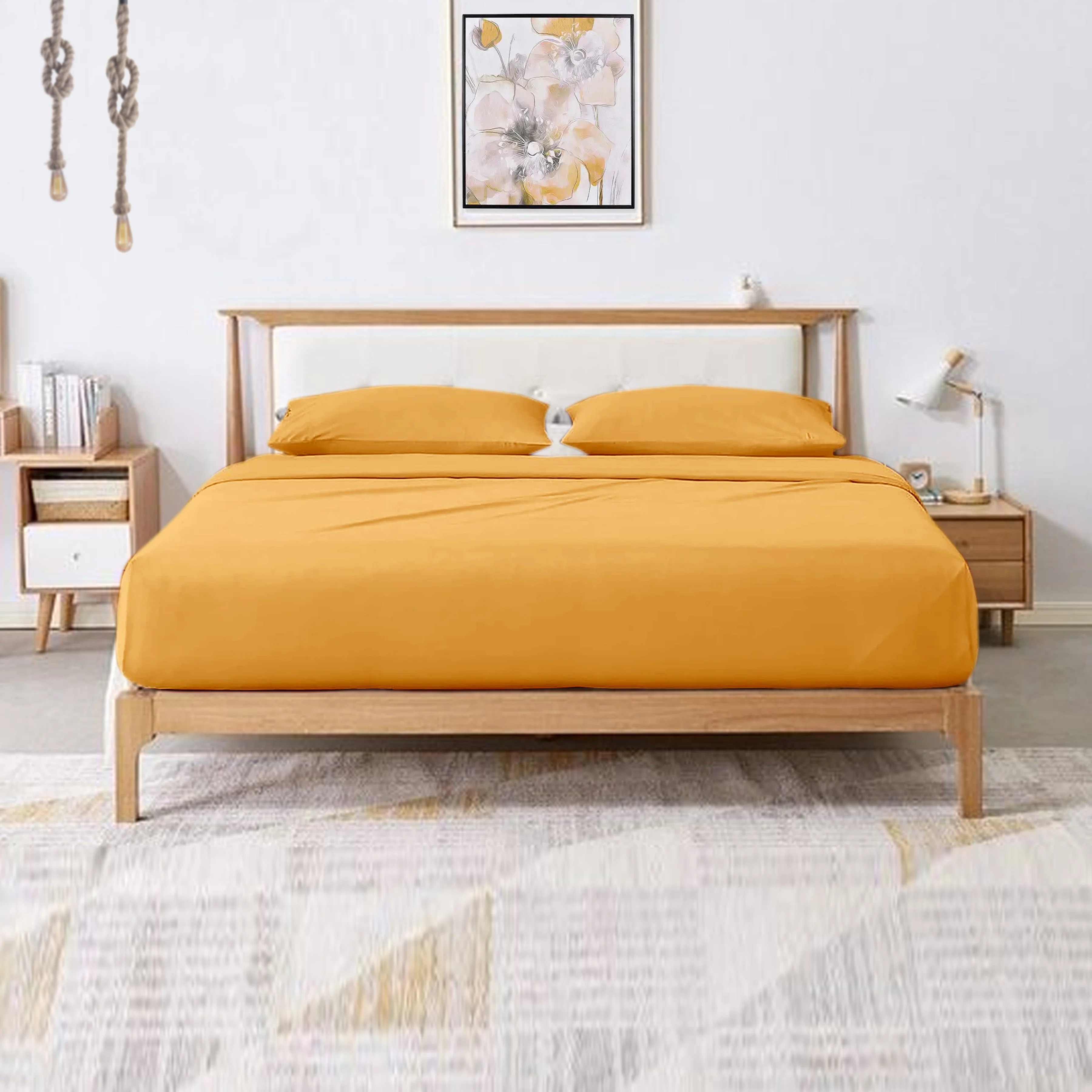 Vegas Premium Bed Sheets 100% Egyptian Cotton 400 Thread Count 4 Piece { Gold, Solid } Sheet Set Fits Up to 16-18