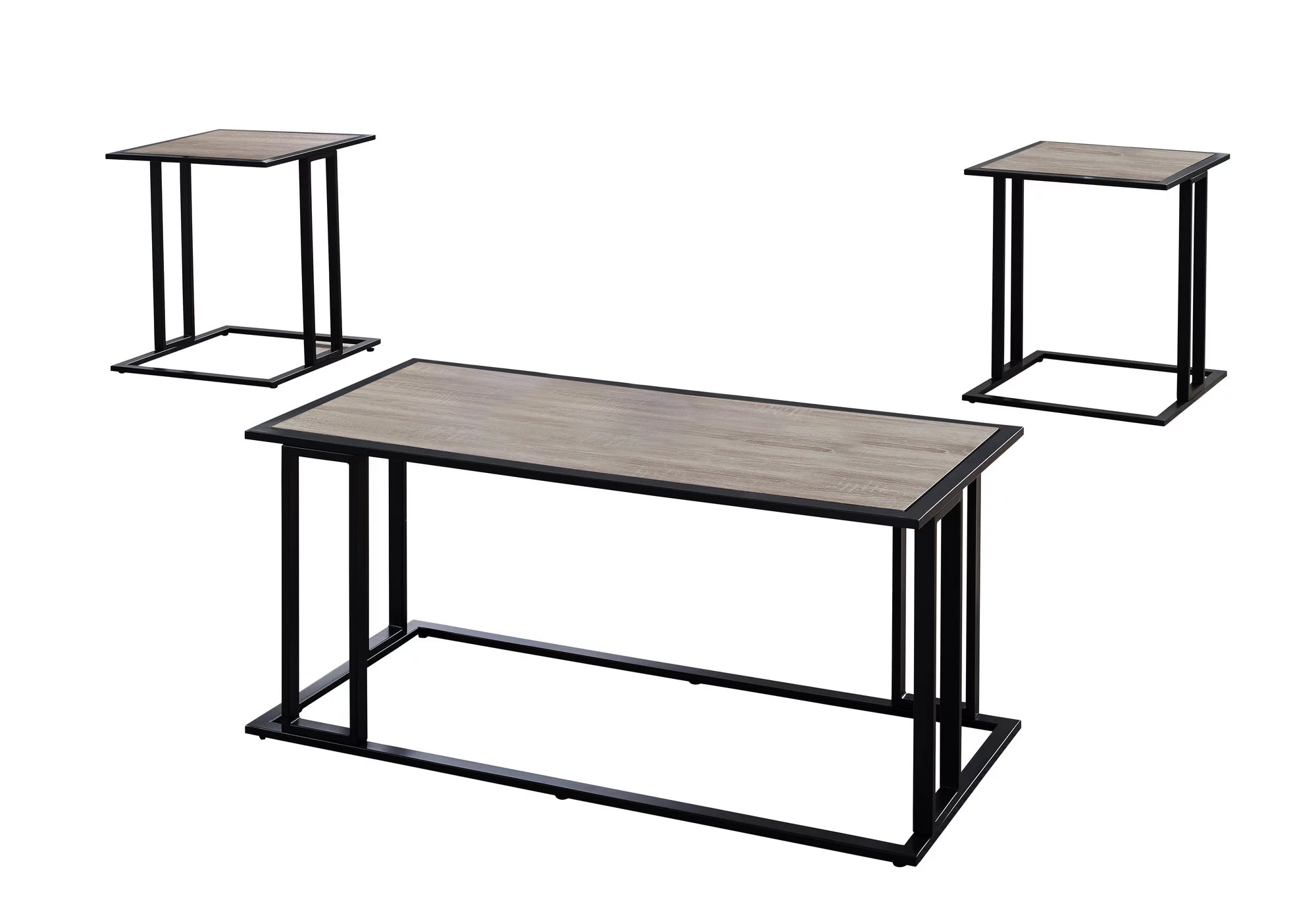 Table Set - 3Pcs Set, Dark Taupe, Black Metal