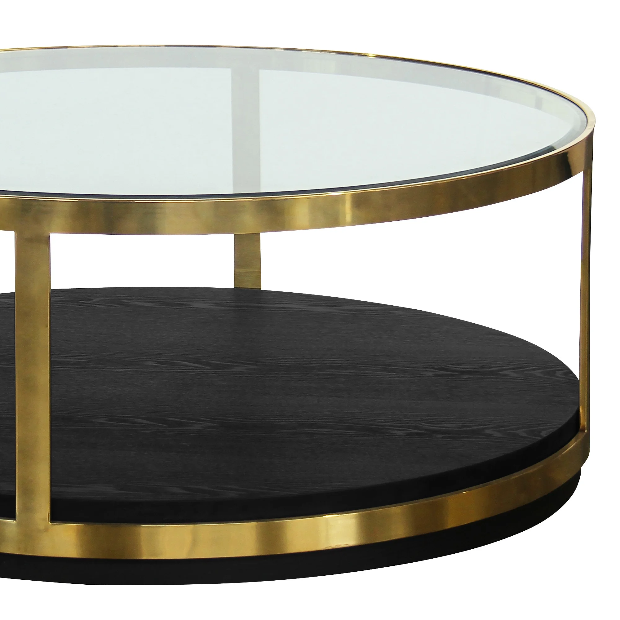 HomeRoots  44 in. Black & Gold Glass Round Coffee Table