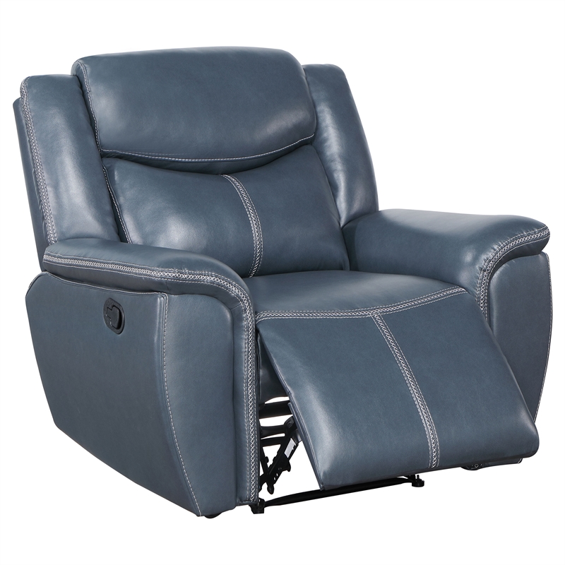 Pemberly Row Faux Leather Upholstered Motion Recliner Chair Blue