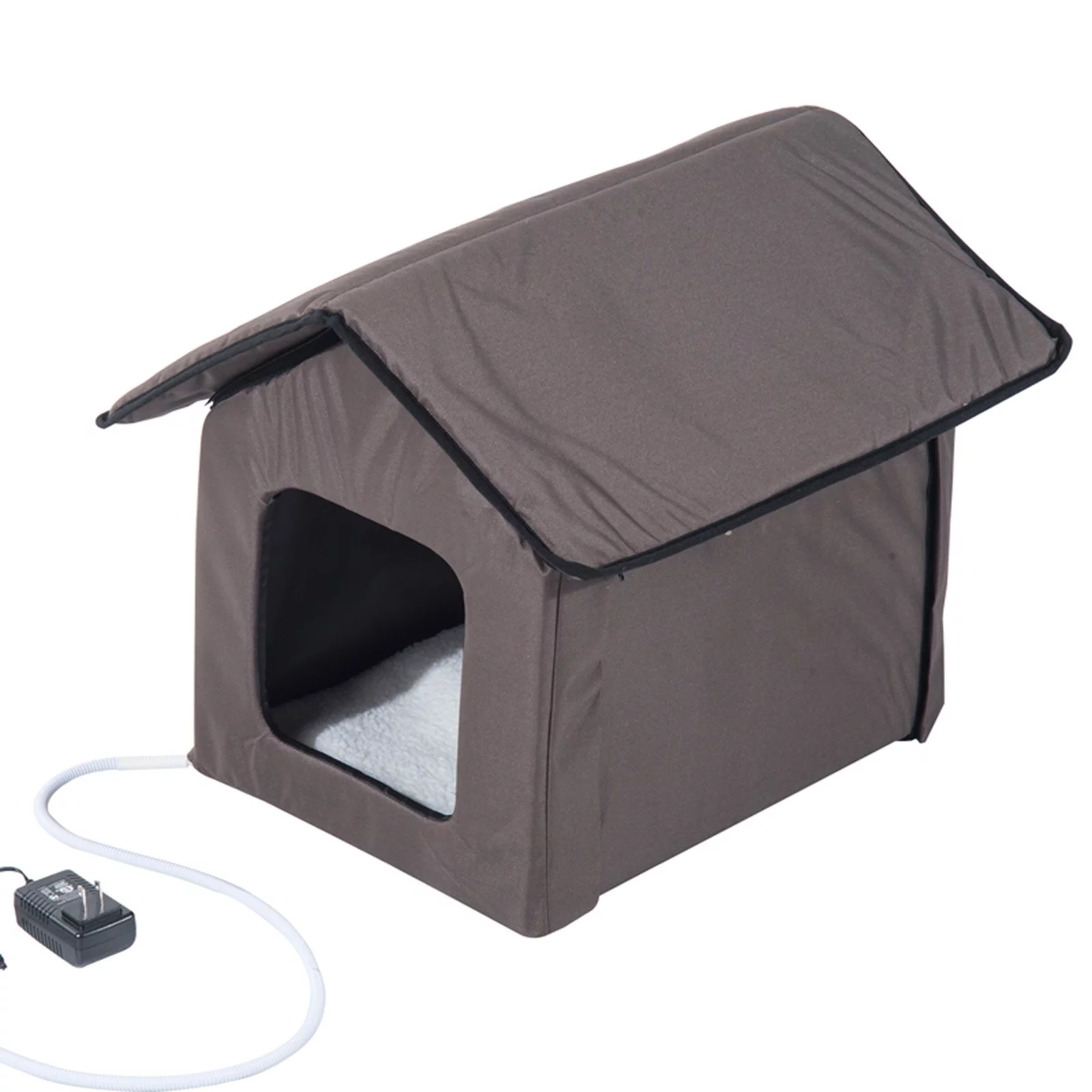 Pawhut Outdoor Heated Cat House, Brown , 21-in