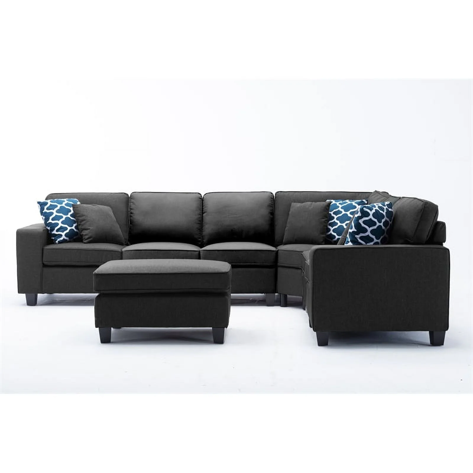 Bowery Hill 7 Piece Reversible Linen fabric Livingroom Sectional in Dark Gray