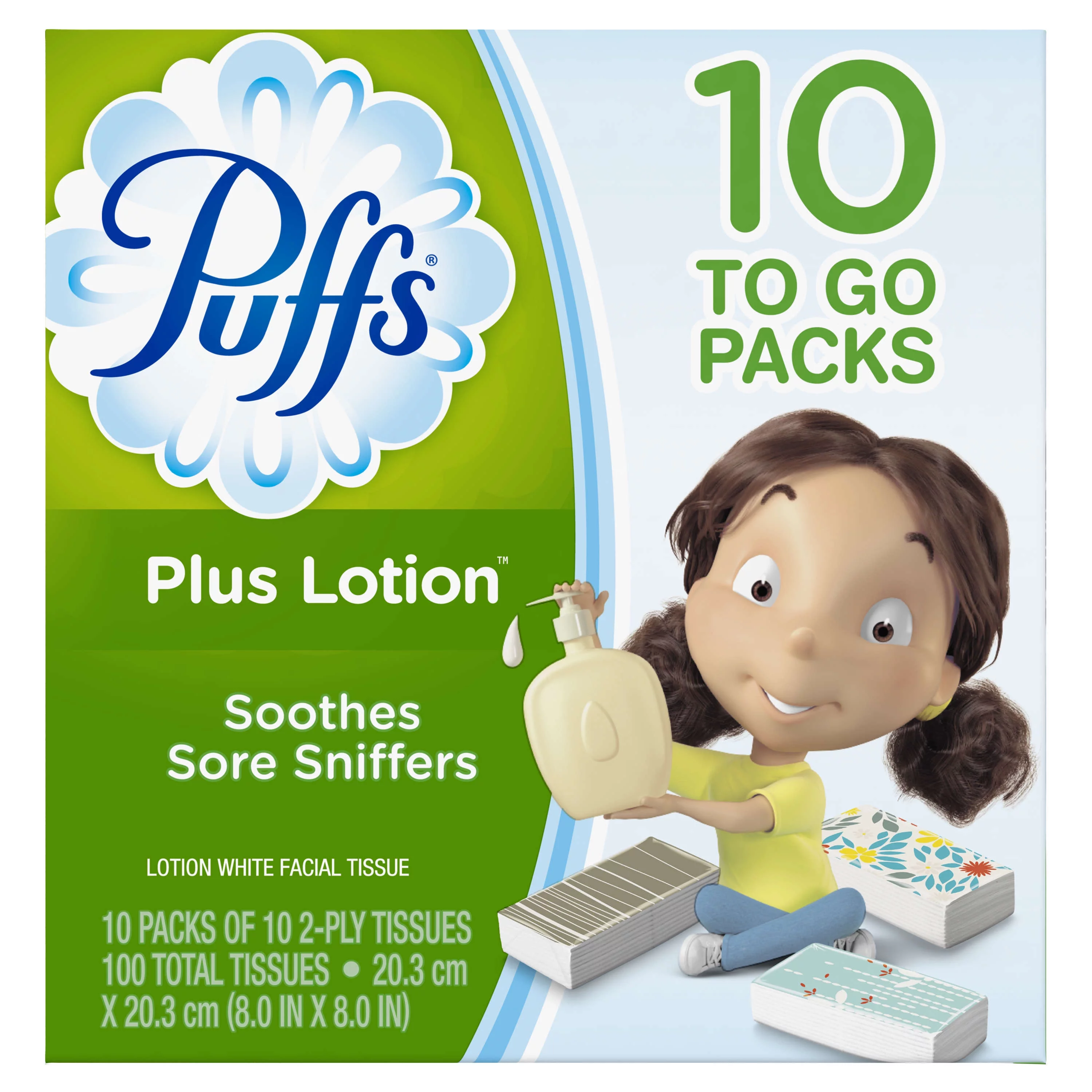 Puffs Plus Lotion Facial Tissues, 10 To Go Packs, 10 Tissues per Pack