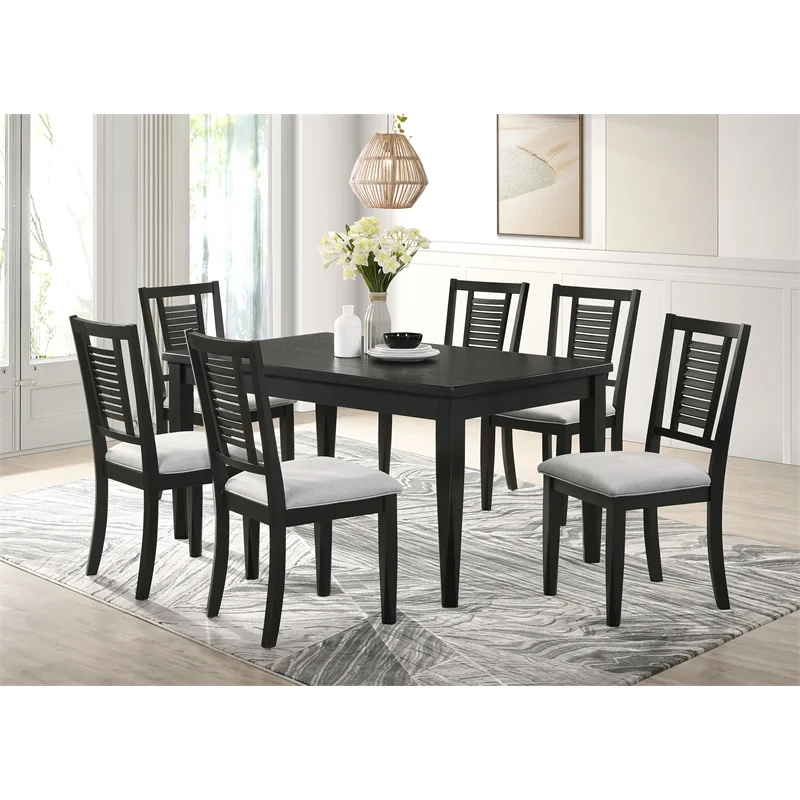 Pemberly Row Transitional Rectangular Wood Dining Table Black Washed