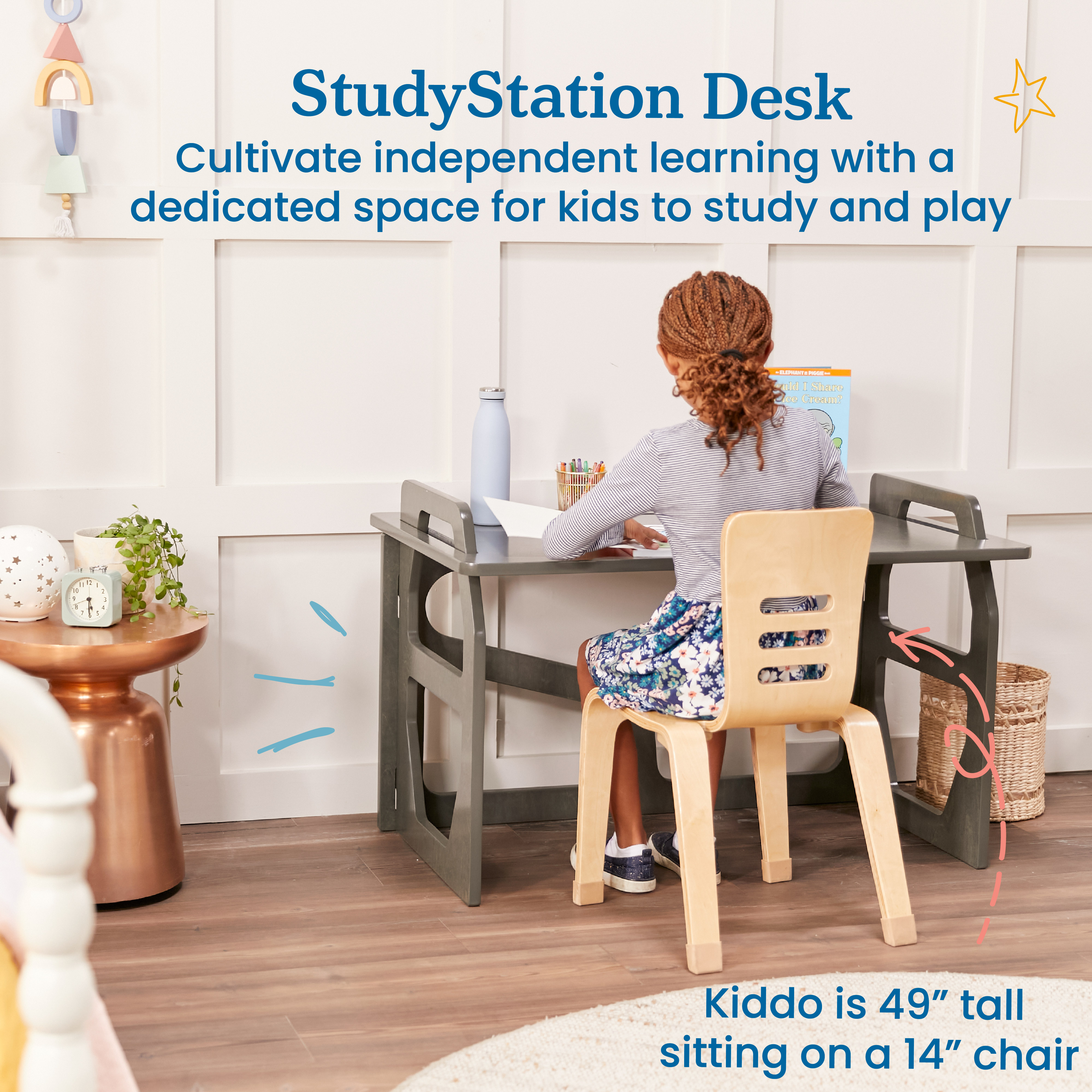ECR4Kids StudyStation Desk, Grey Wash