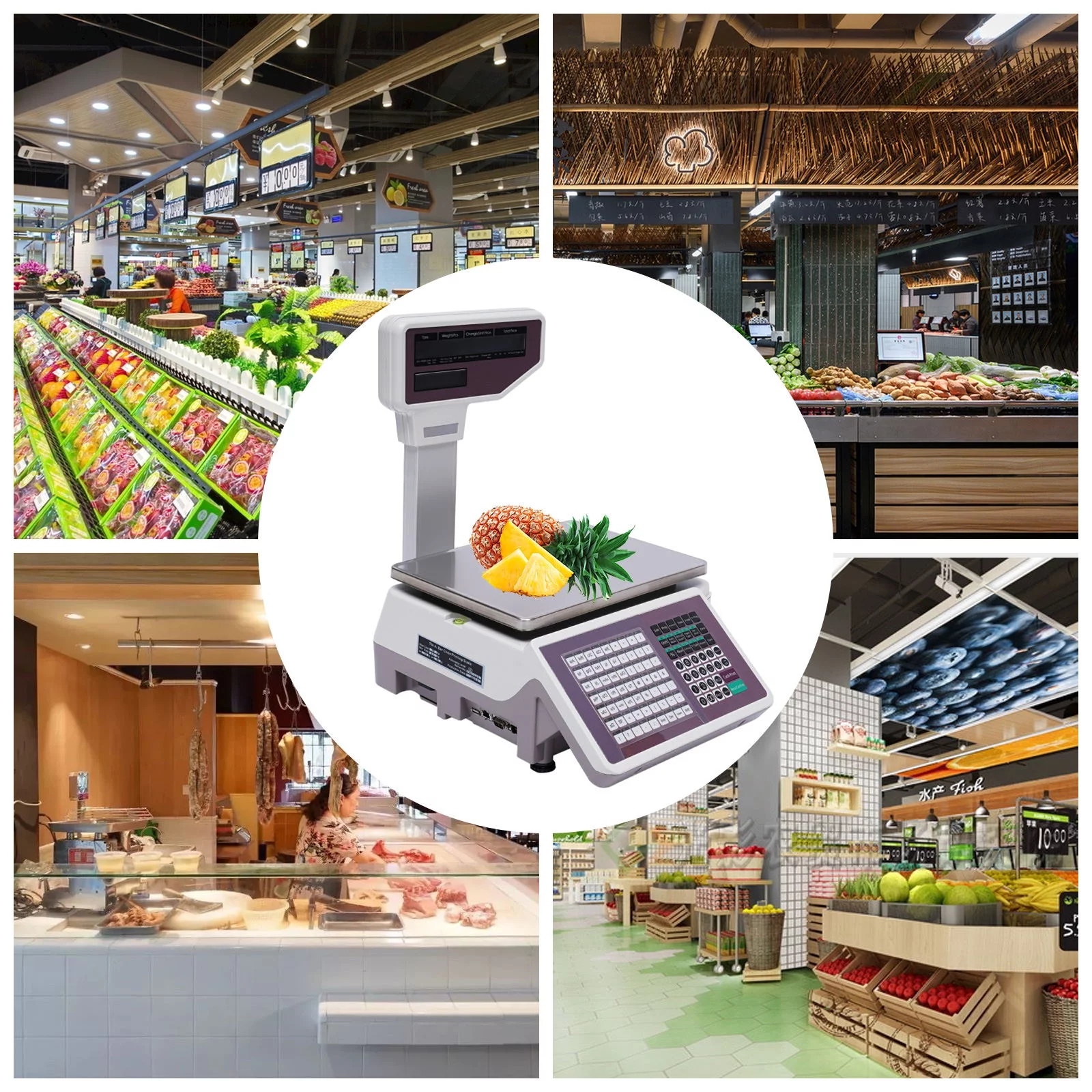 Wuzstar Digital Weight Price Scale Commercial Accurate Food Meat Fruit Weight Scale with Thermal Label Printer 66LB/30KG