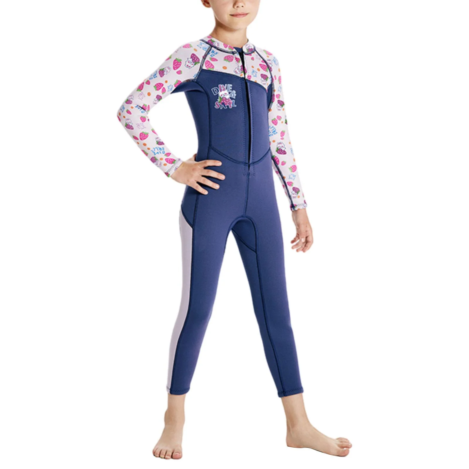 Tnarru Kids Wetsuit for Boys Girls Swim Suit 2mm Neoprene Beachwear Sun Protection Child Wet Suit Thermal Fullsuit for Kayaking , Dark Blue S