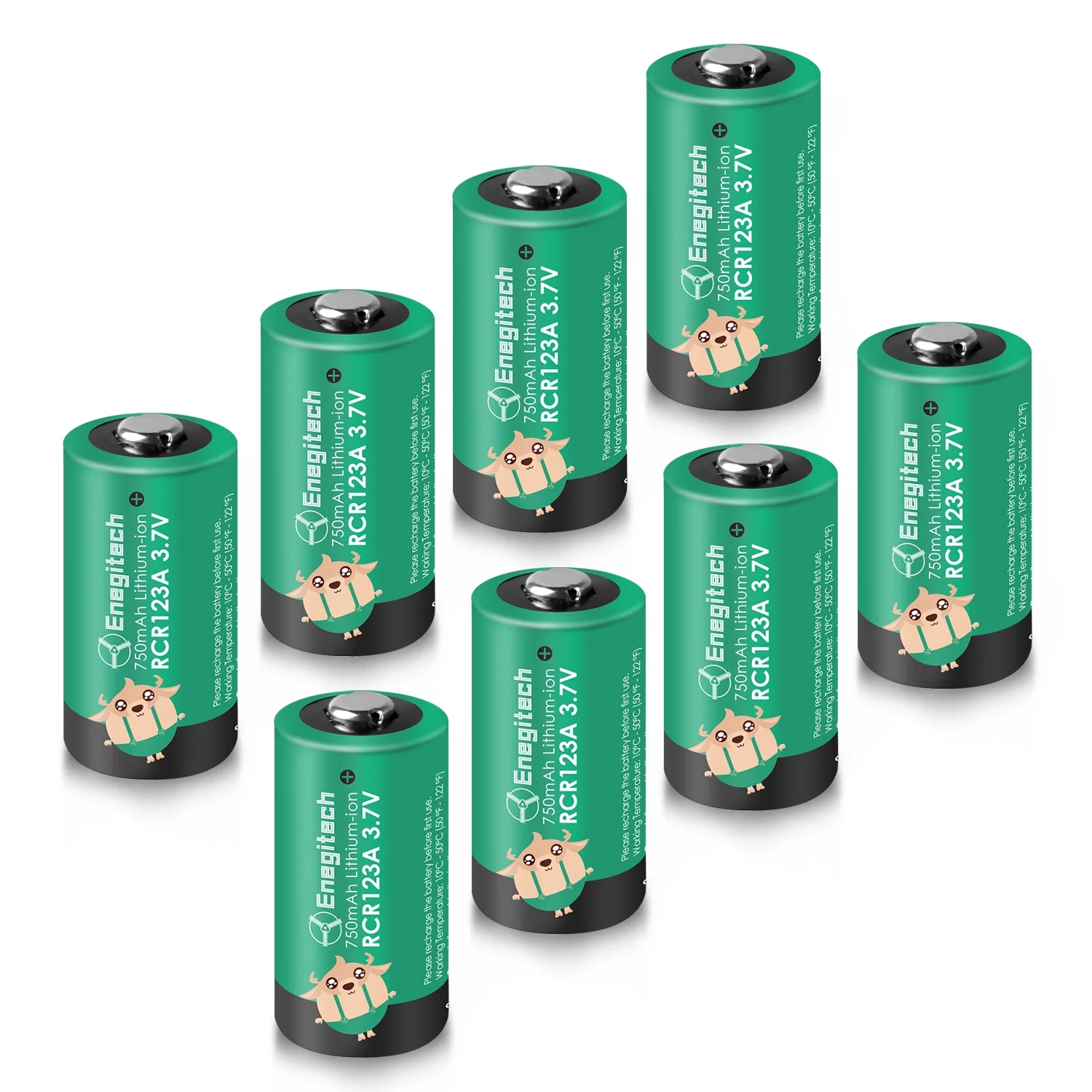 Enegitech Rechargeable CR123A Lithium Battery RCR123A 3.7V 750mAh Compatible with Arlo Security Camera VMC3030 VMK3200 VMS3130 3230C 3430 3530 8Pack