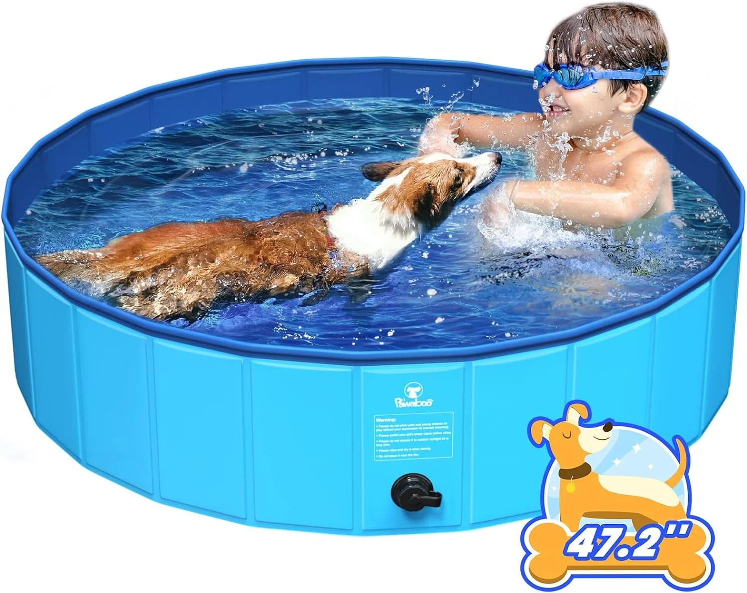 Pawaboo Foldable Dog Bath Pool, Pet Dog Swimming Pool Easy Storage, Hard Scratch Resistant Pet Bath Tub for Puppies Cats, Portable Pet Kiddie Wading Bathing Pool (47''D x 12''H, L)