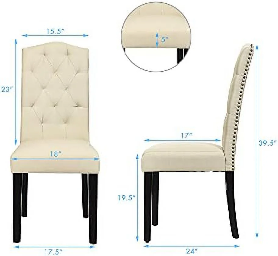 TJUNBOLIFE Fabric Dining Chairs - Classic High Back Kitchen Living Room Chiars with Solid Rubber Wood Legs  Upholstered Padded Chair    Grey