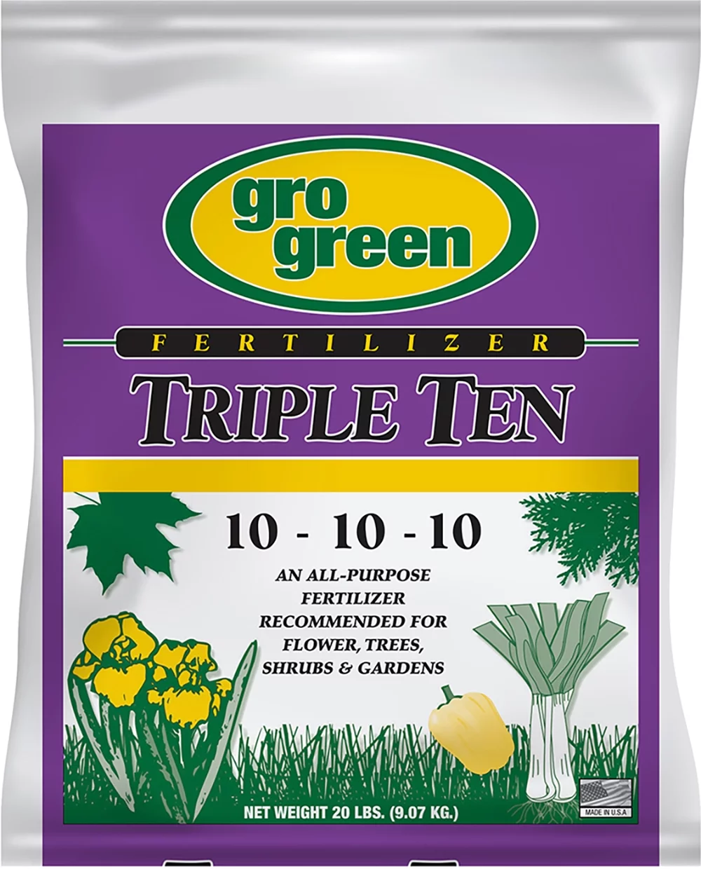 Gro Green Triple Ten 10-10-10 Fertilizer for Gardens & Flowers 20 lbs.