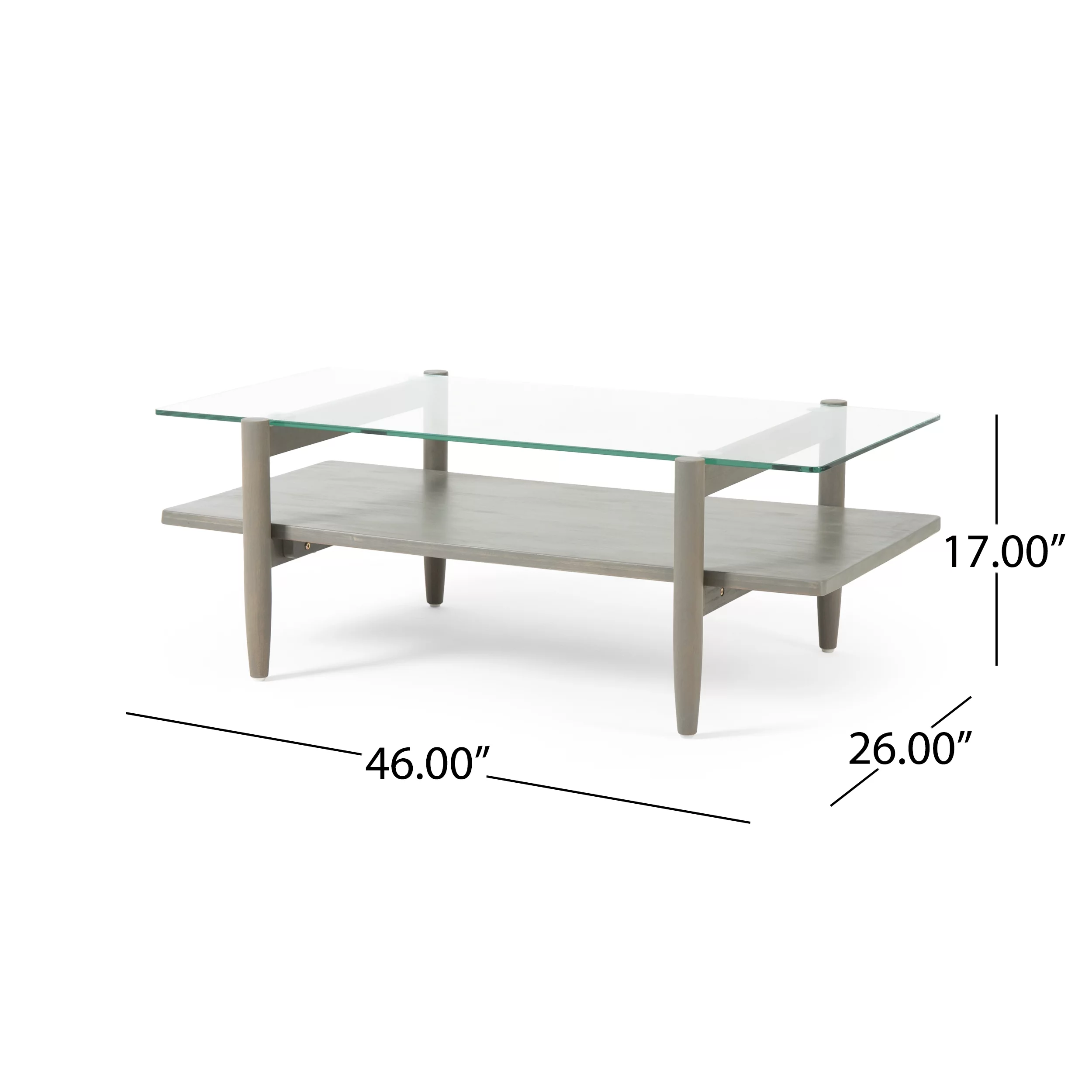 Noble House Grantlee Acacia Wood Coffee Table with Tempered Glass Top, Gray Finish