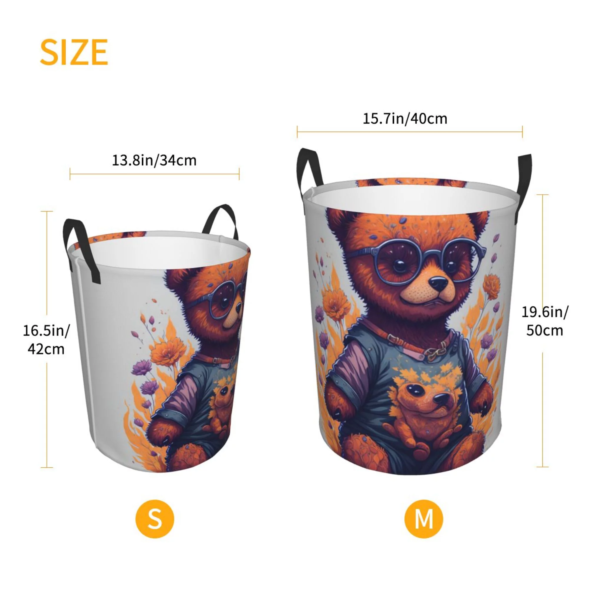 ZICANCN Laundry Basket Organizer, Illustrative Teddy Bear Collapsible Hamper for Bathroom Bedroom Laundry Room, Medium Size