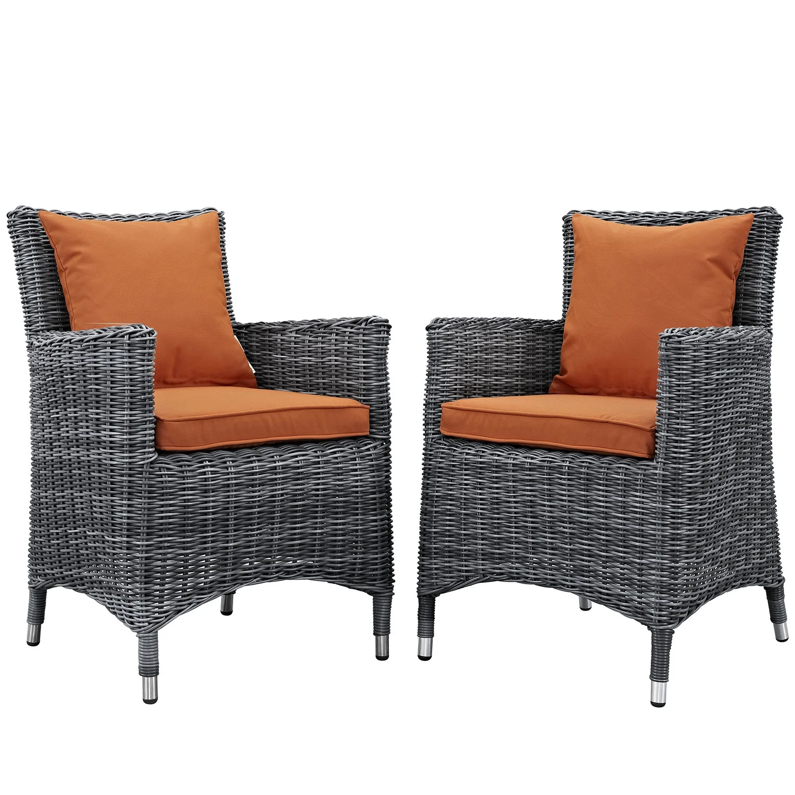 Modern Contemporary Urban Design Outdoor Patio Balcony Dining Chair ( Set of Two), Orange, Rattan