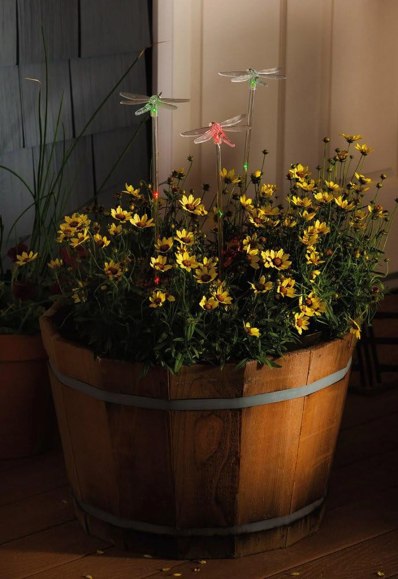 Evergreen Enterprises, Inc Night Garden 4 Piece Dragonfly Solar Color Chasing Garden Stake Set