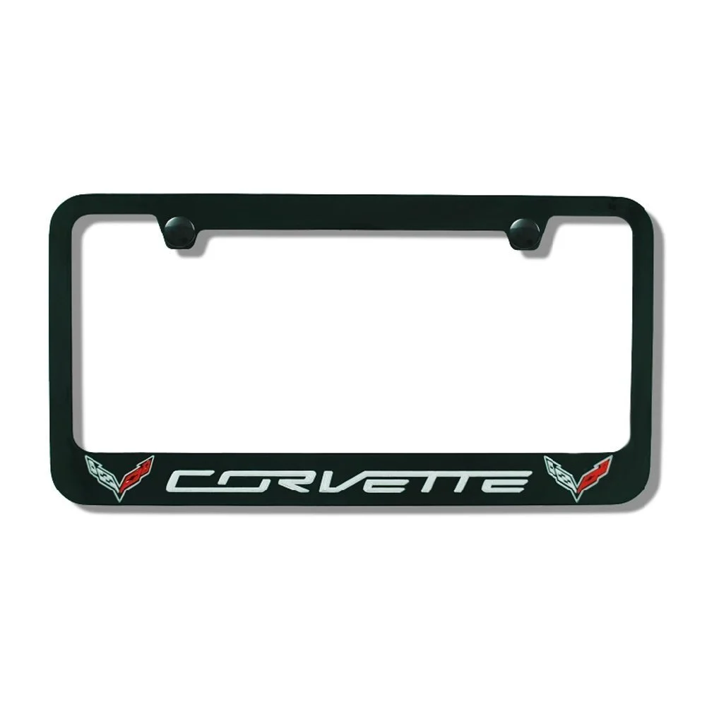 C7 Corvette Double Crossed Flags License Plate Frame - Black