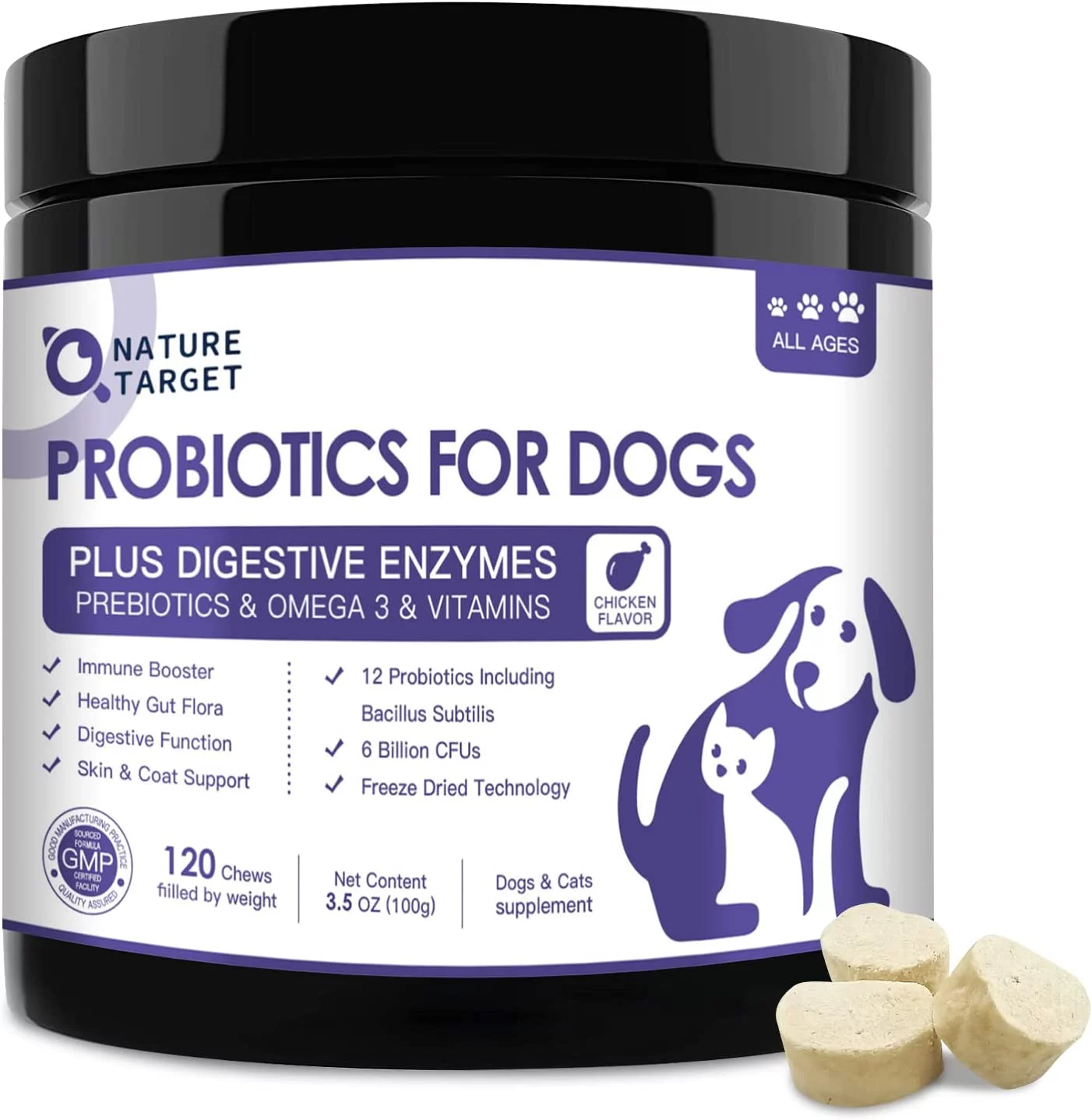 Probiotics for Dogs  6 Billion CFUs  Freeze Dried Dog Probiotics with Prebiotics and Digestive Enzymes  Vitamins and Omega 3  for Gut & Skin & Immune Health  Allergy Itch Relief