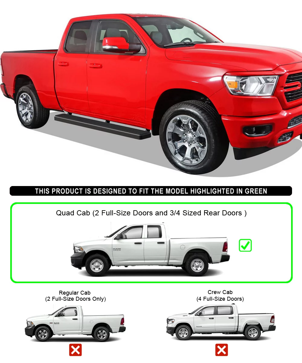 APS iBoard Running Boards 6 inches Matte Black Compatible with Ram 1500 2019-2023 Quad Cab for New Body Style Only (Exclude 19-23 Ram 1500 Classic) (Nerf Bars Side Steps Side Bars)