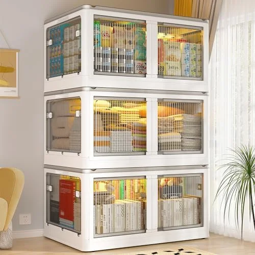 TJUNBOLIFE 90GAL  Bins with Lids Stackable  Bins with Wheels Large Plastic  Bins with Lid Collapsible  Bins for Closet Organizers  Containers Box for Bedroom Office 3PC