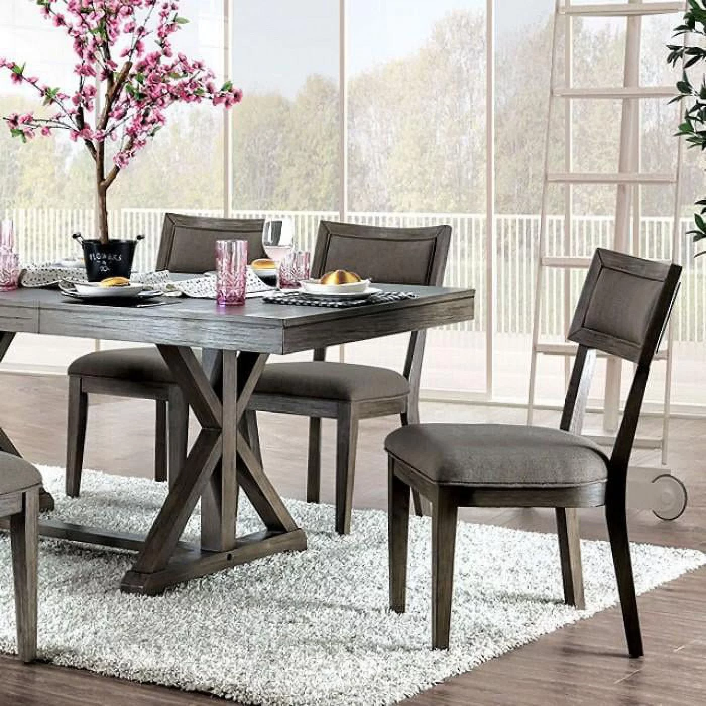 Rustic Gray Solid Wood Dining Room Set 5pcs FOA Leeds