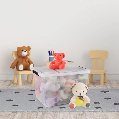 Wekioger 70 Quart Plastic Box Bins with Wheels, Latching Storage Containers, 4 Packs