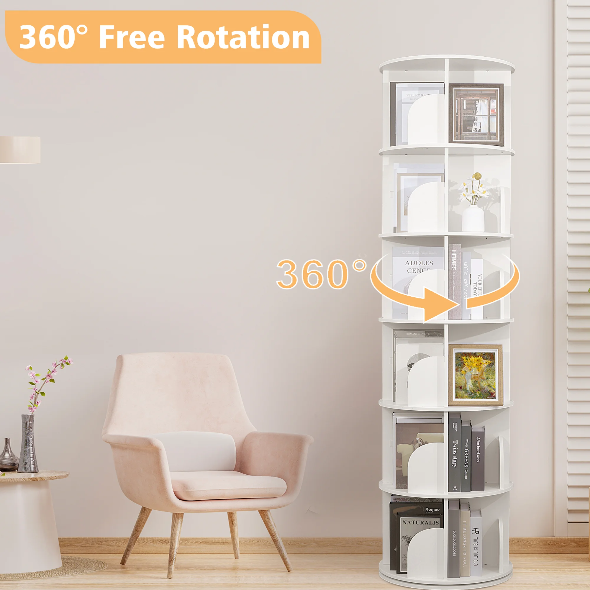 Uyoyous Wooden Rotating Bookcase, 360° Revolving Display Rack with 24 Shelves
