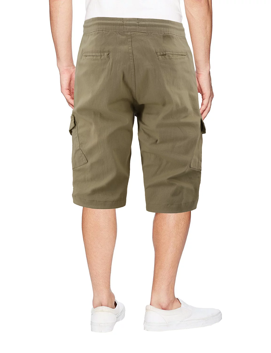 Men's Stretch Cotton Elastic Drawstring Waist Multi Pocket Casual Cargo Shorts (Khaki, M)