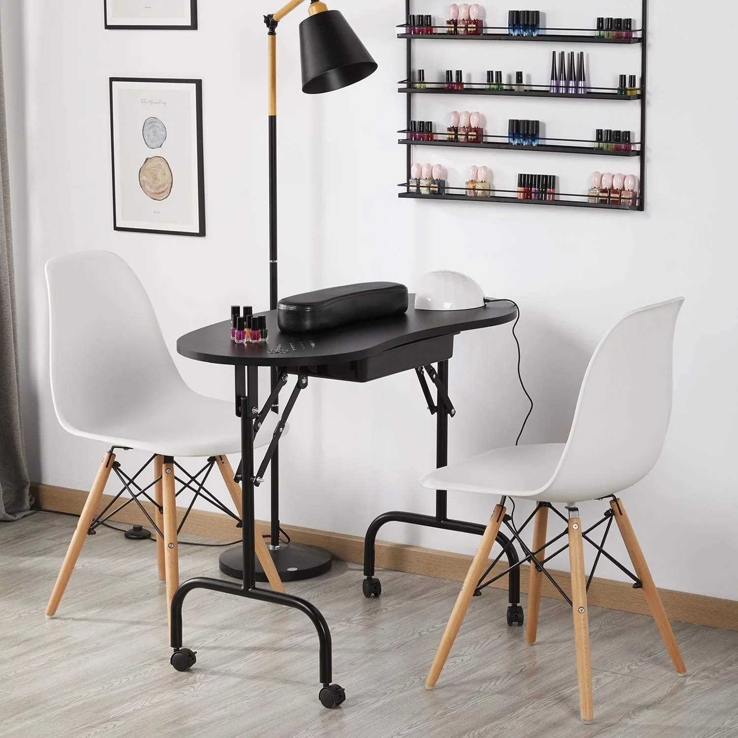 37-inch Portable & Foldable Manicure Table Nail Desk, Workstation with Large Drawer/Client Wrist Pad/Controllable Wheels/Carrying Case for Spa Beauty Salon