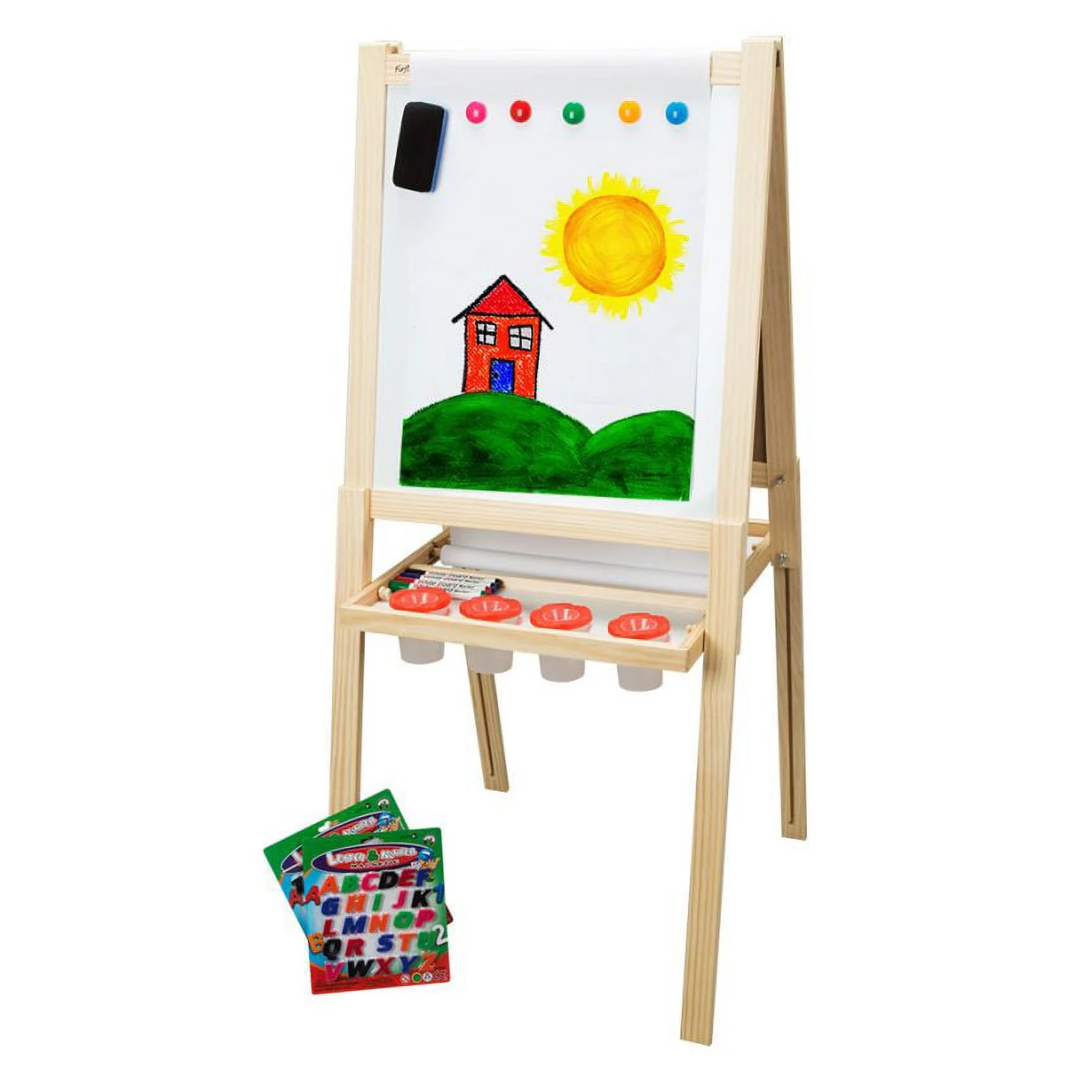 First Impressions Solid Wood Art Easel For Kids (2nd Edition) Grows with Child Dry Erase Board and Magnetic Chalk Board Includes Accessory Pack