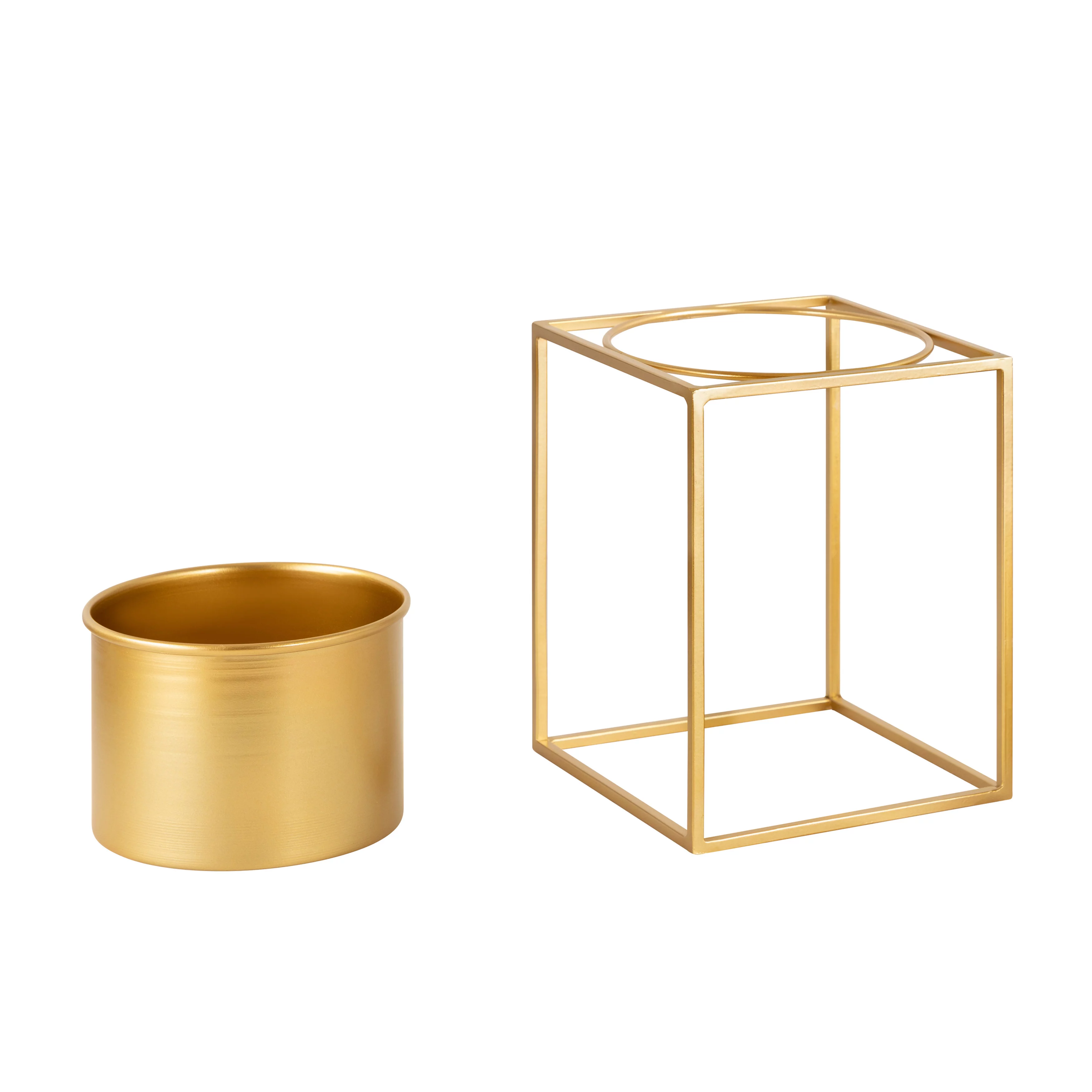Kate and Laurel Fitch Modern Metal Freestanding Planters, Set of 2, Gold, Geometric Square Floating Planter Pots