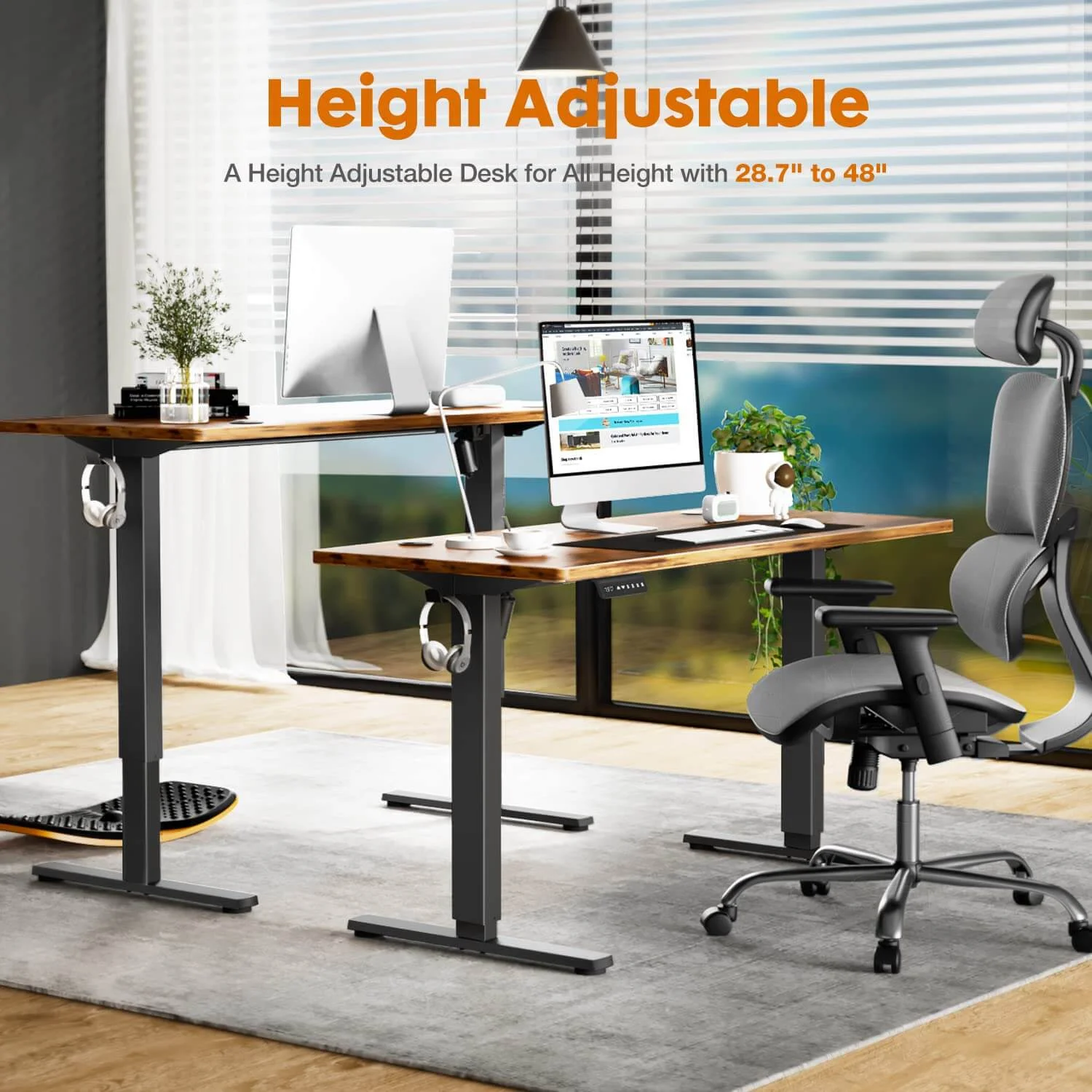 CoSoTower Electric Height Adjustable Standing Desk,Sit to Stand Ergonomic Computer Desk,Brown,48'' X 24