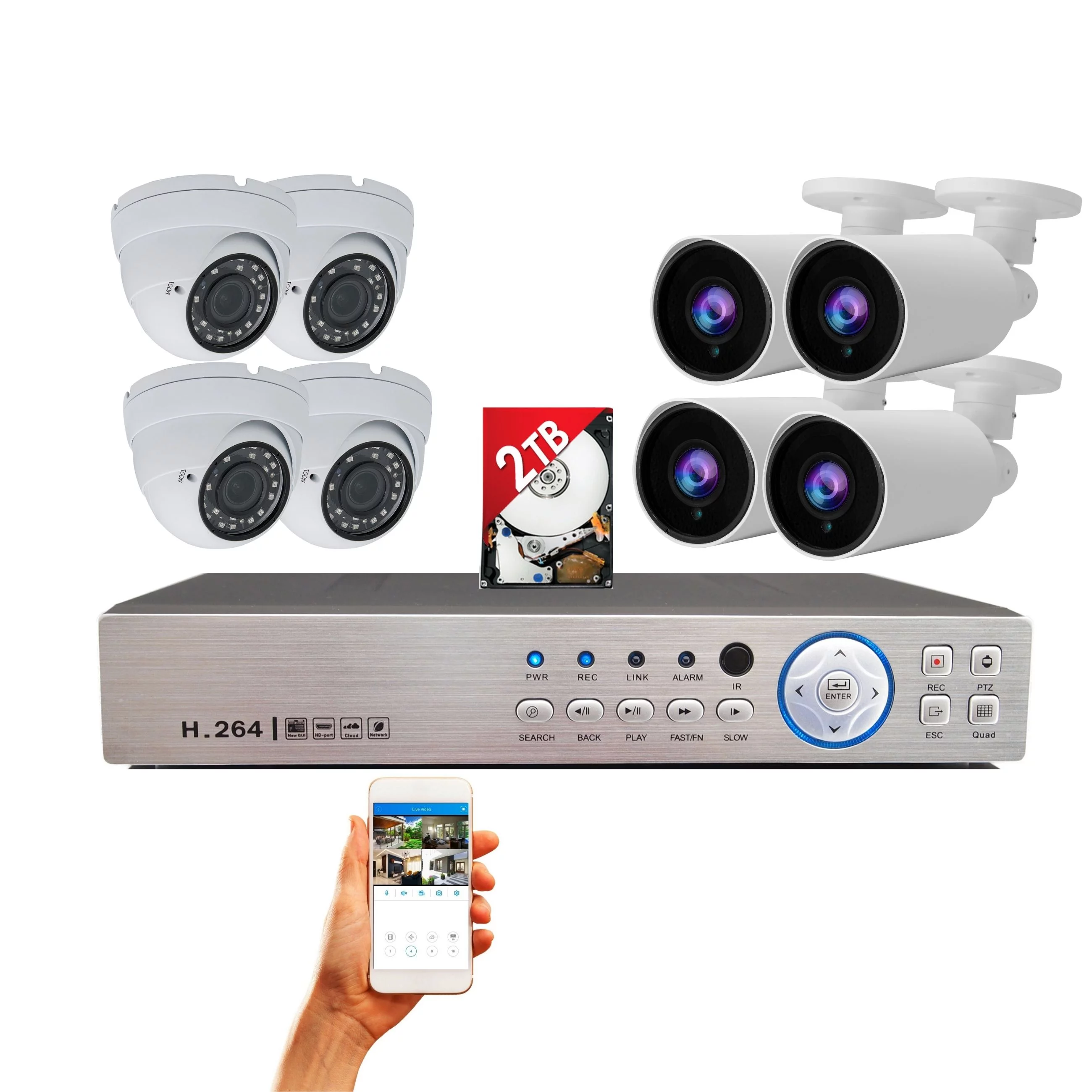 Evertech 8 Channel Security Camera System with 1080p Dome and Bullet Cameras 2TB Hard Drive for Recording, Easy Remote Access