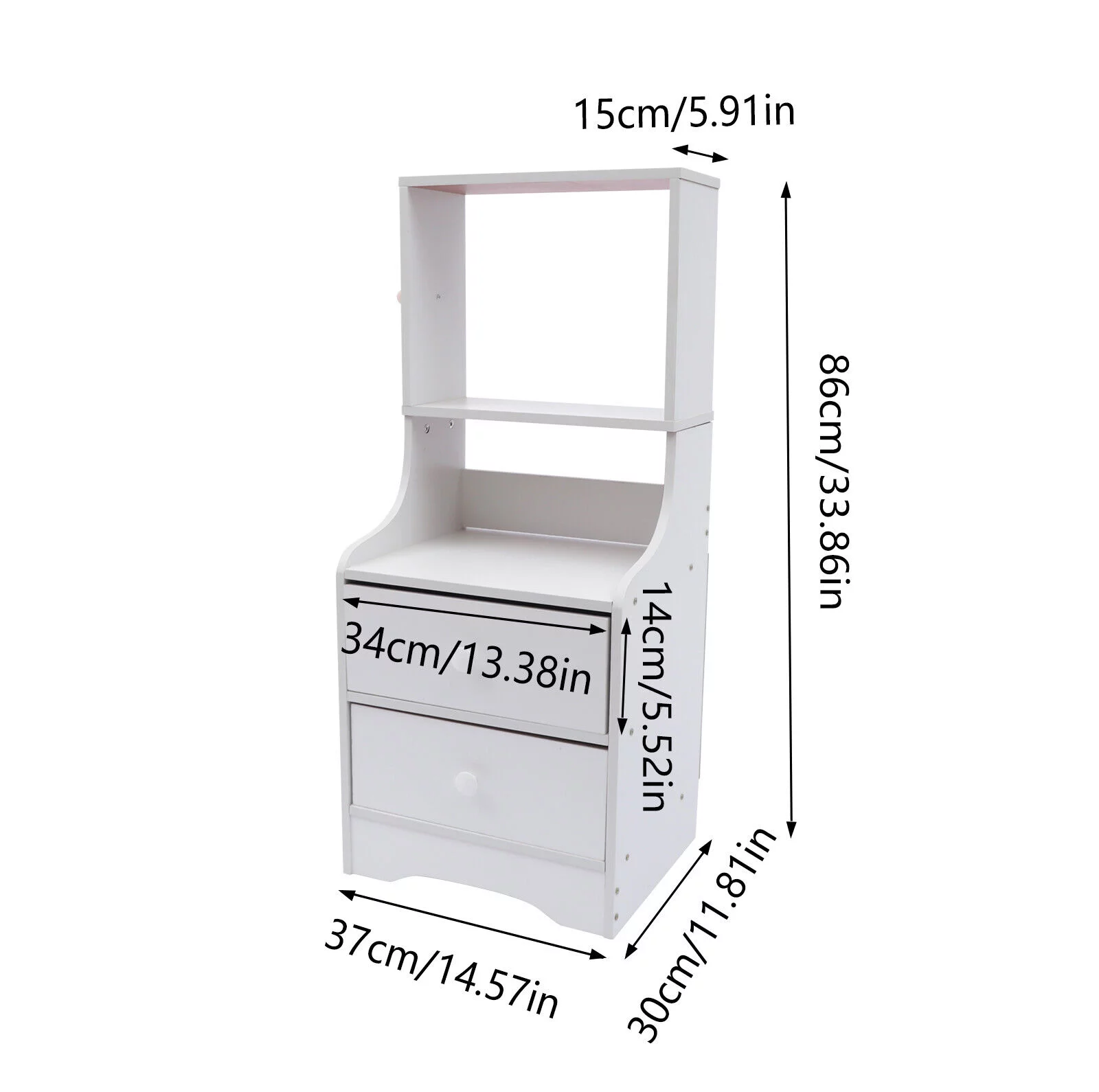2 Drawers Bedside Organizer Wood End Table Nightstand Storage White MDF