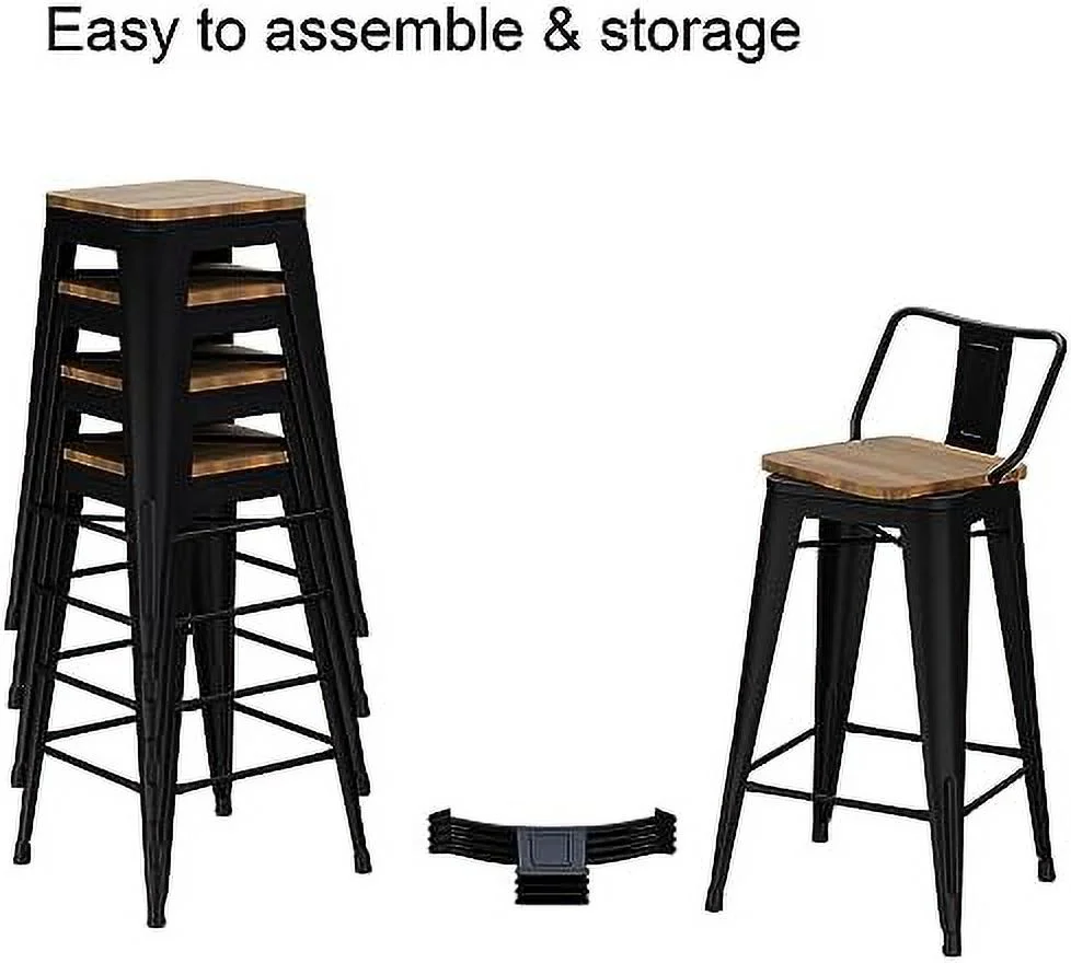 HOOMHIBIU 26 Inch Swivel  Stools Set of 4 Counter Height Stools Industrial Metal Barstools (26 inch  Distressed White)