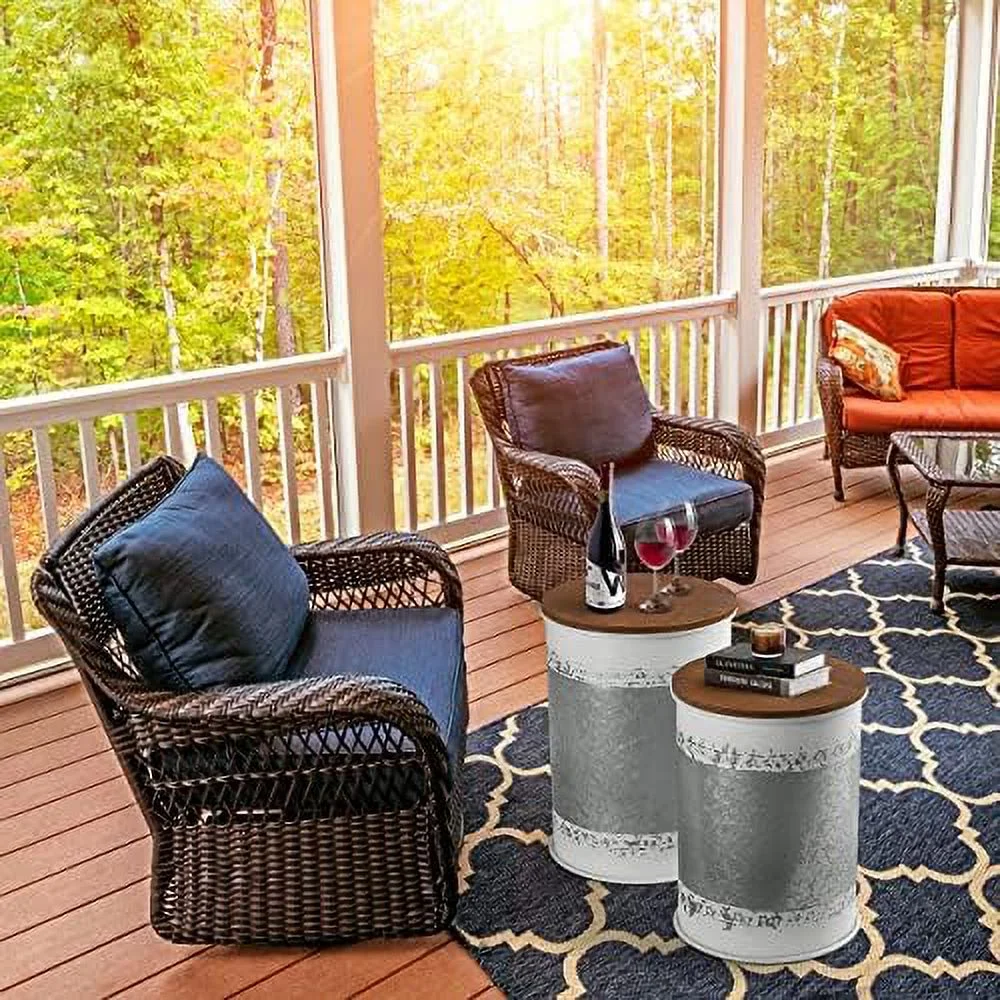 ZFGSUIJN Rustic  Ottoman Seat Stool  Farmhouse    Antique Galvanized Metal End  Box Bin with Square Wooden Lid （Square&Galvanized）