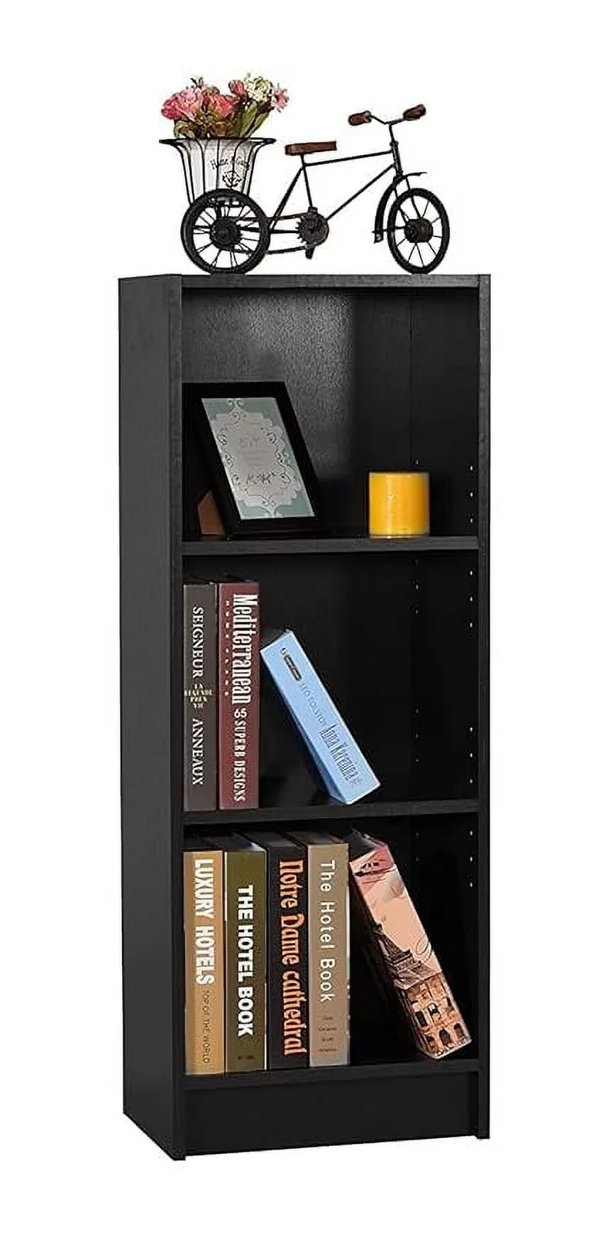 Dime Store Engineered Wood Book Shelf Book Case Storage Rack For Home Office Library (3 Tier, Black)