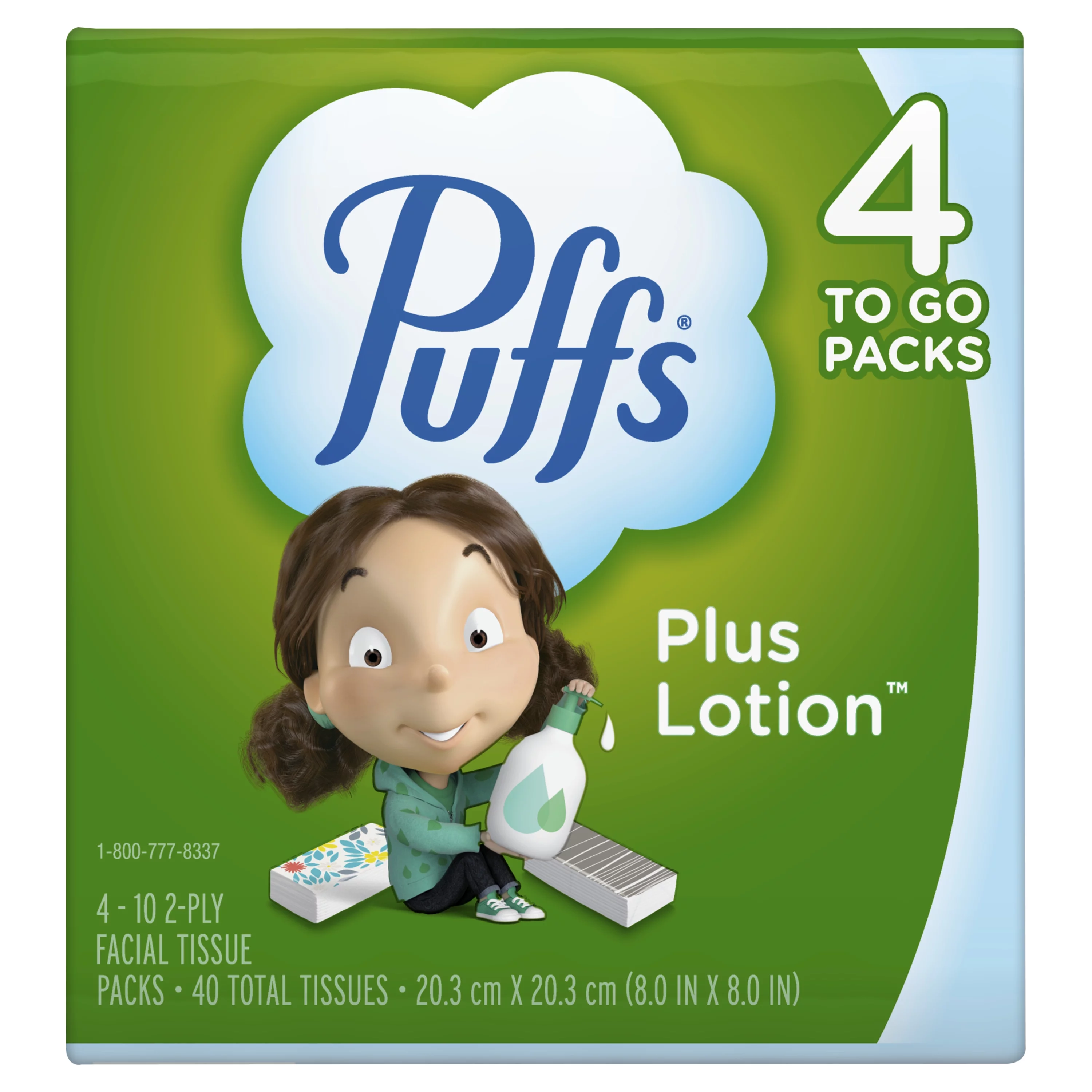 Puffs Plus Lotion Facial Tissues, 4 To-Go Packs, 10 tissues per pack