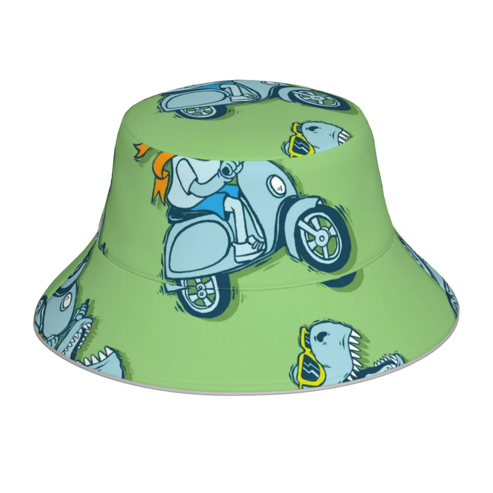 Disketp Motorcycle Riding Dinosaur Print Reflective Bucket Hat Beach Hat Summer Travel Sun Hats Fisherman Cap