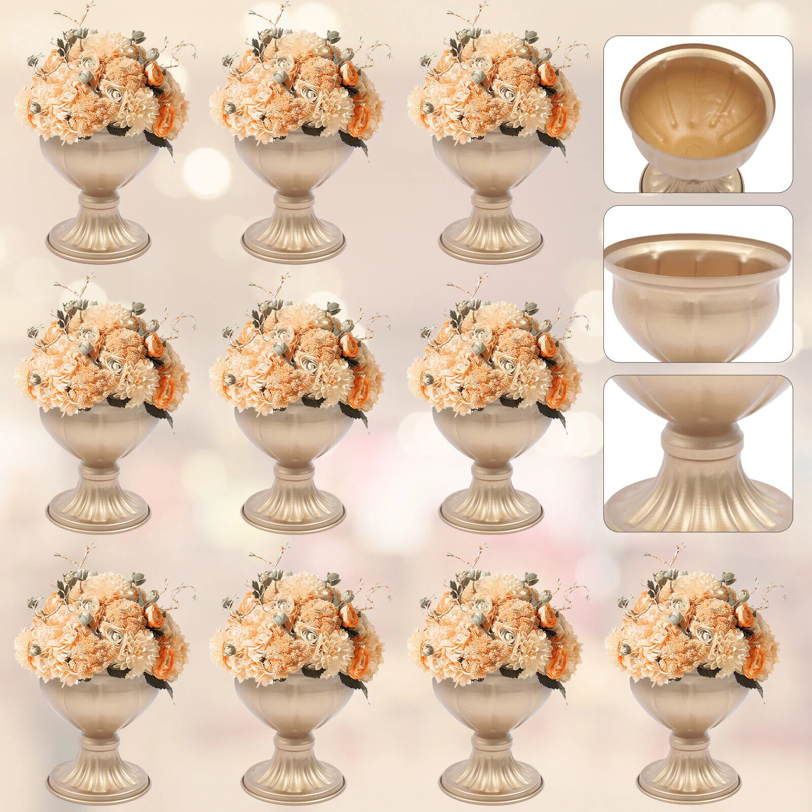 Fichiouy 10Pcs Metal Vases Flower Vase Stand Wedding Table Top Centerpiece DIY Gold