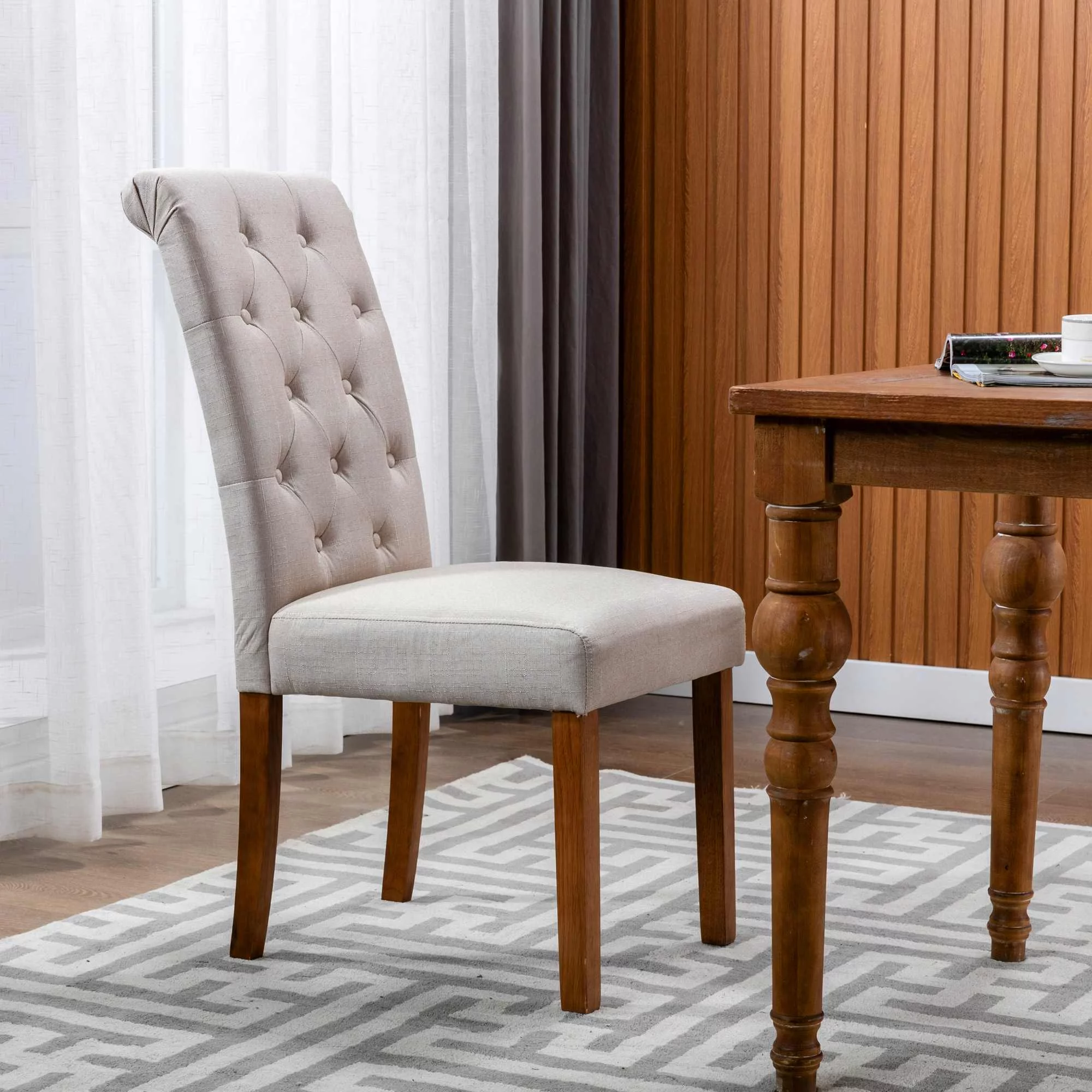 Snugway Tufted Dining Chairs Set of 2,Upholstered Fabric Accent Parsons Diner Chairs-Beige