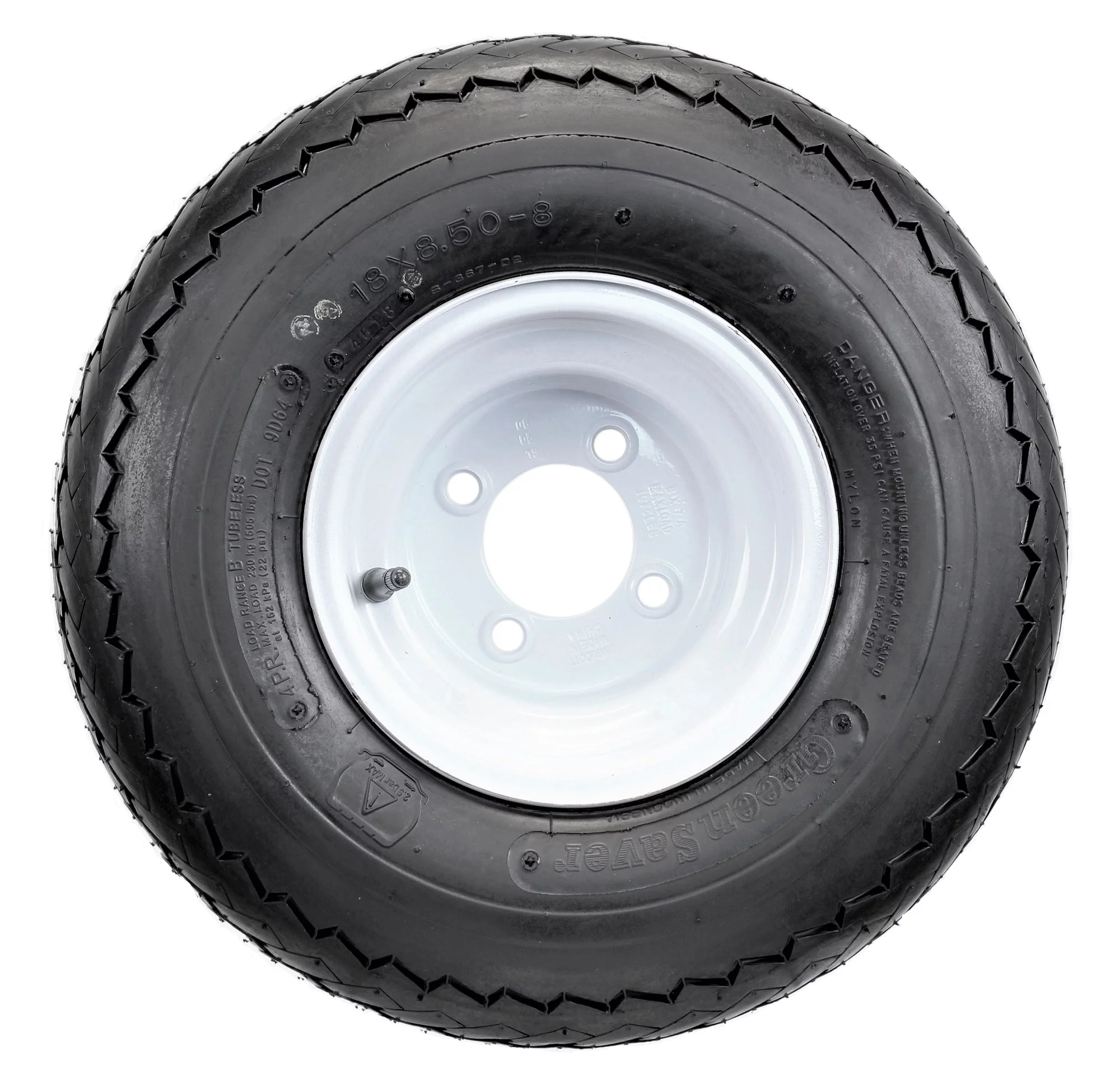 Golf Cart Tire On Rim - 18 X 8.5 X 8 18-850-8 18X8.50-8 White 4 Lug Hole 18 in.