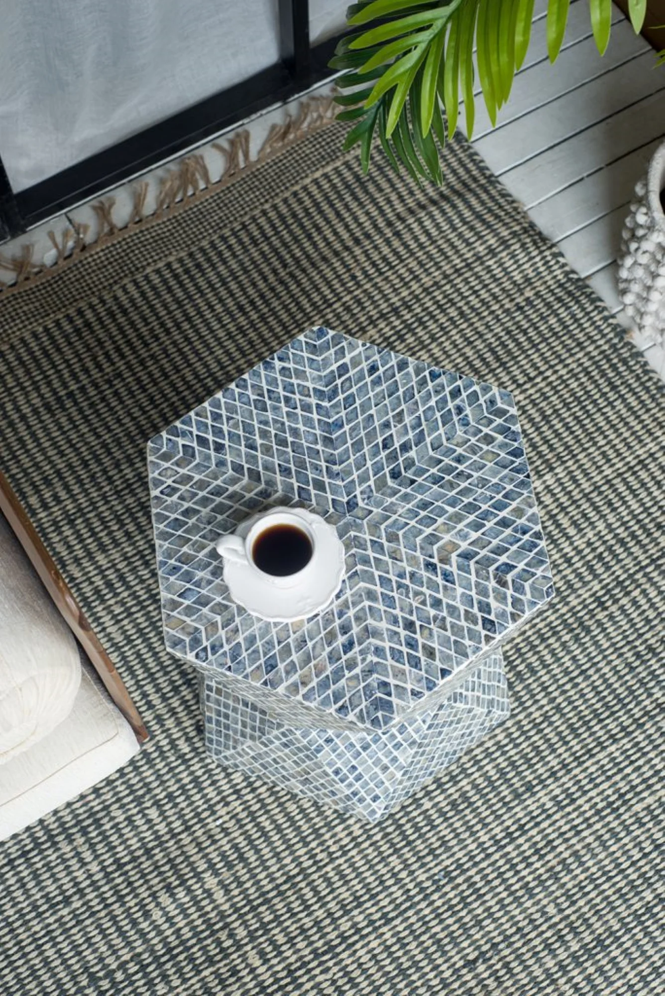 CC Home Furnishings Geometric Capiz Shell Inlay Accent Stool - 19.75